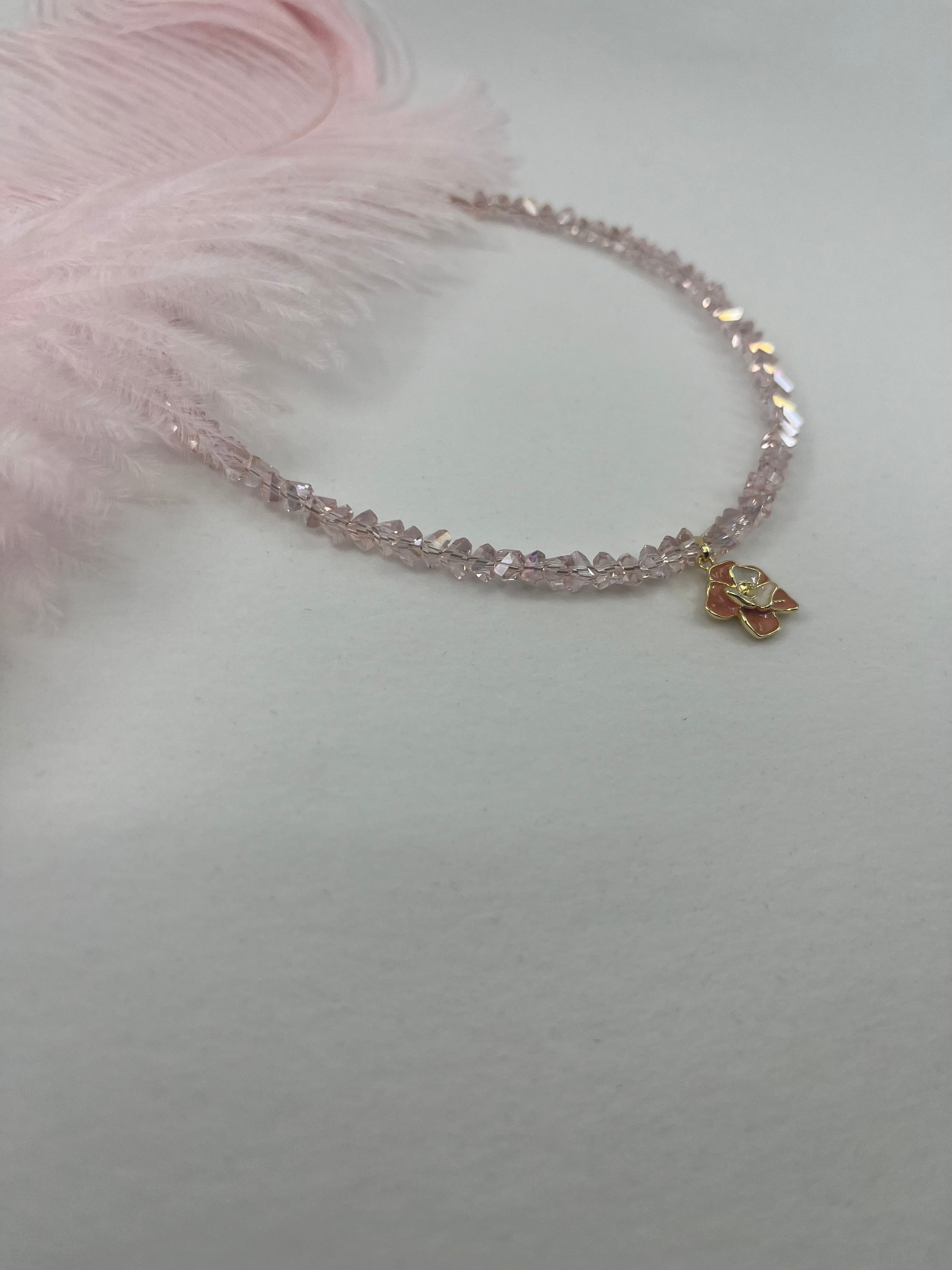 Enamel Flower Crystal Choker Necklace – 18K Gold Plated