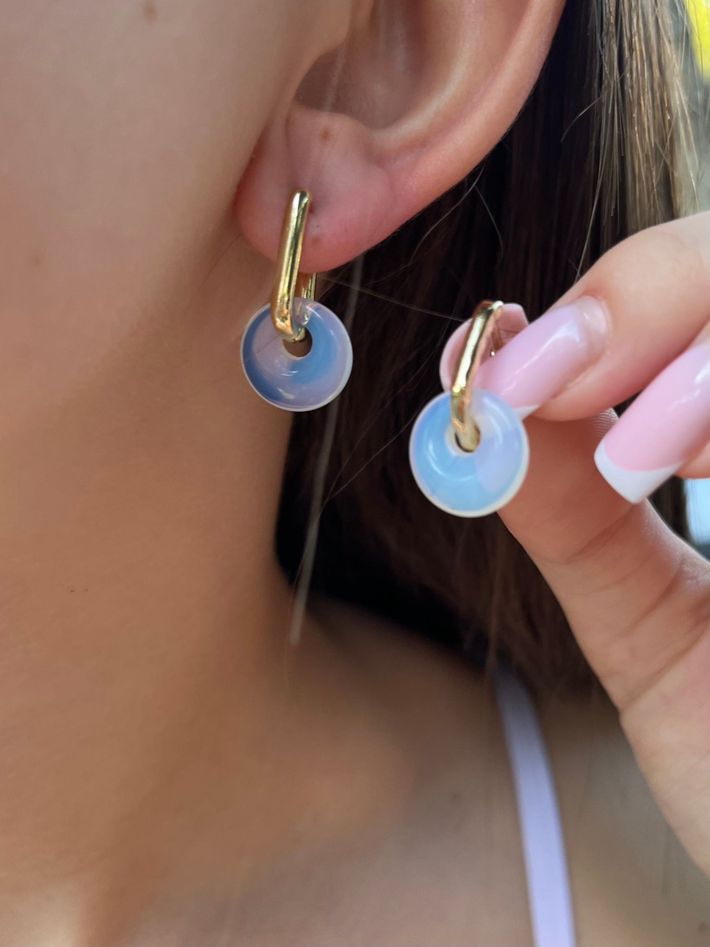 Opalite donut Earrings,18K Gold Plated