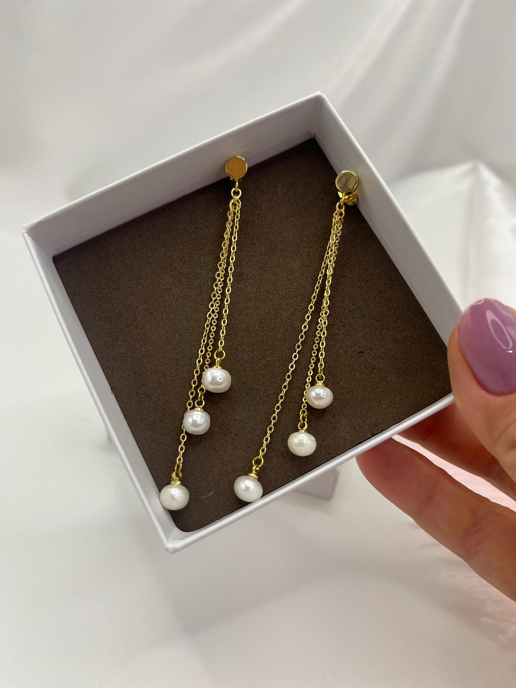 Long Natural Pearl Drop Earrings