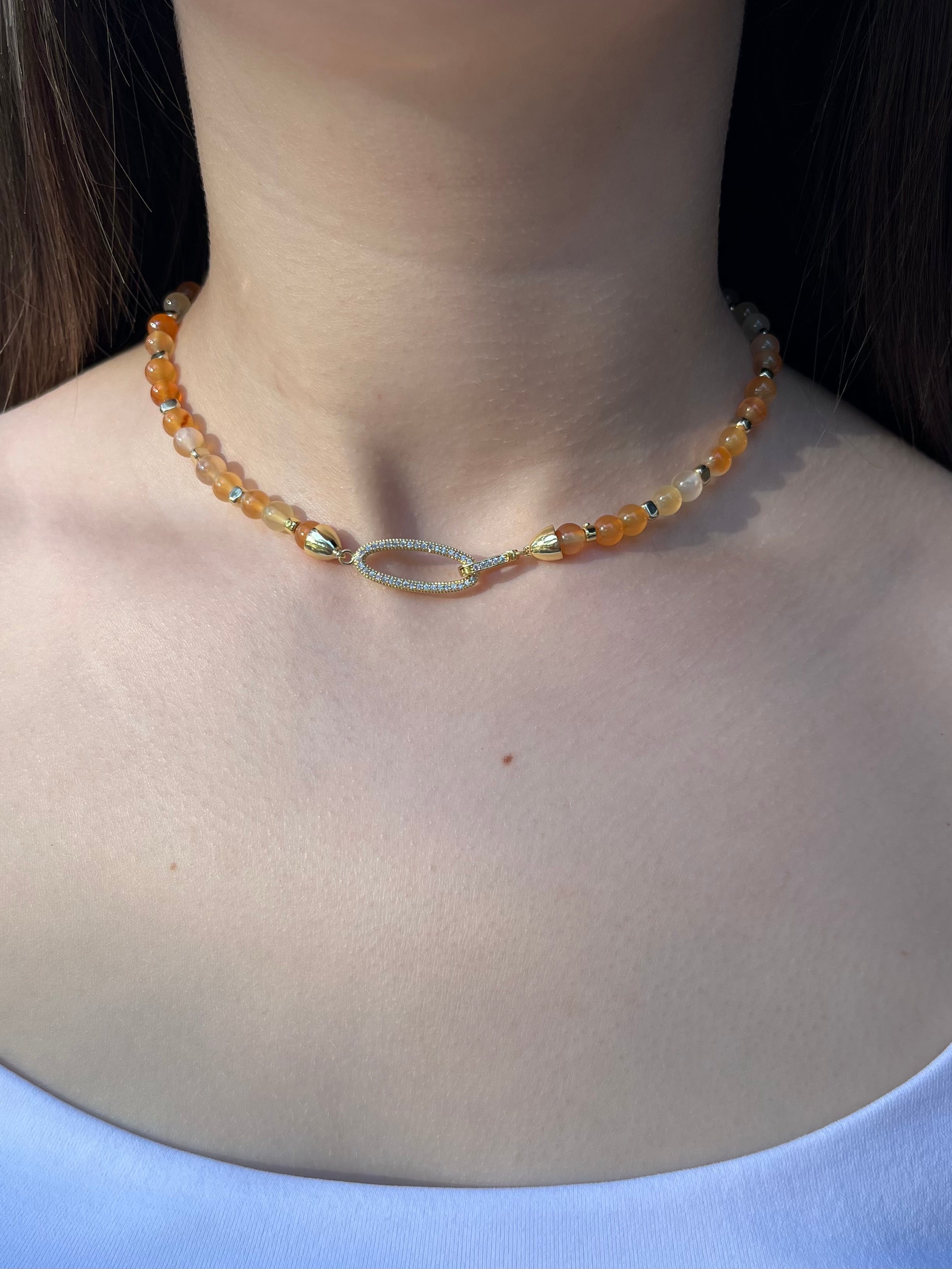 Natural Carnelian Necklace with 18K Gold Clasp