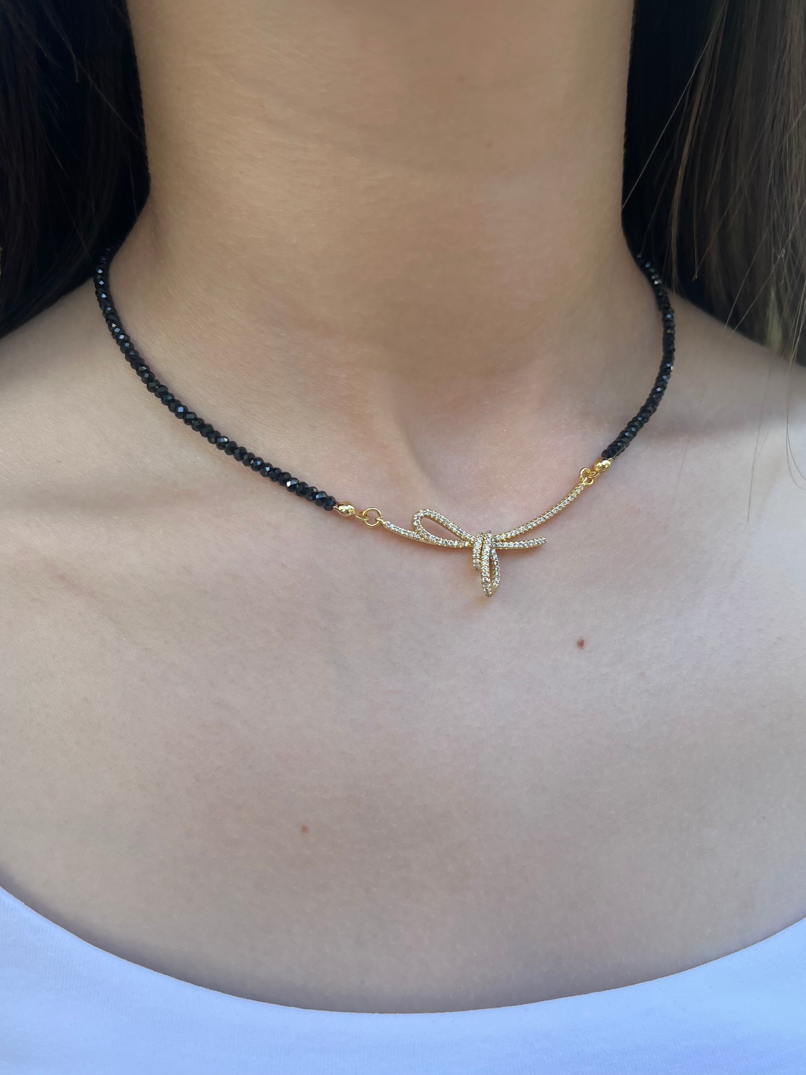 Spinel necklace with bow, zirconia 18K Gold Plated pendant