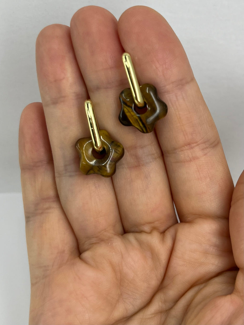 Tiger eye flower Earrings,18K Gold Plated