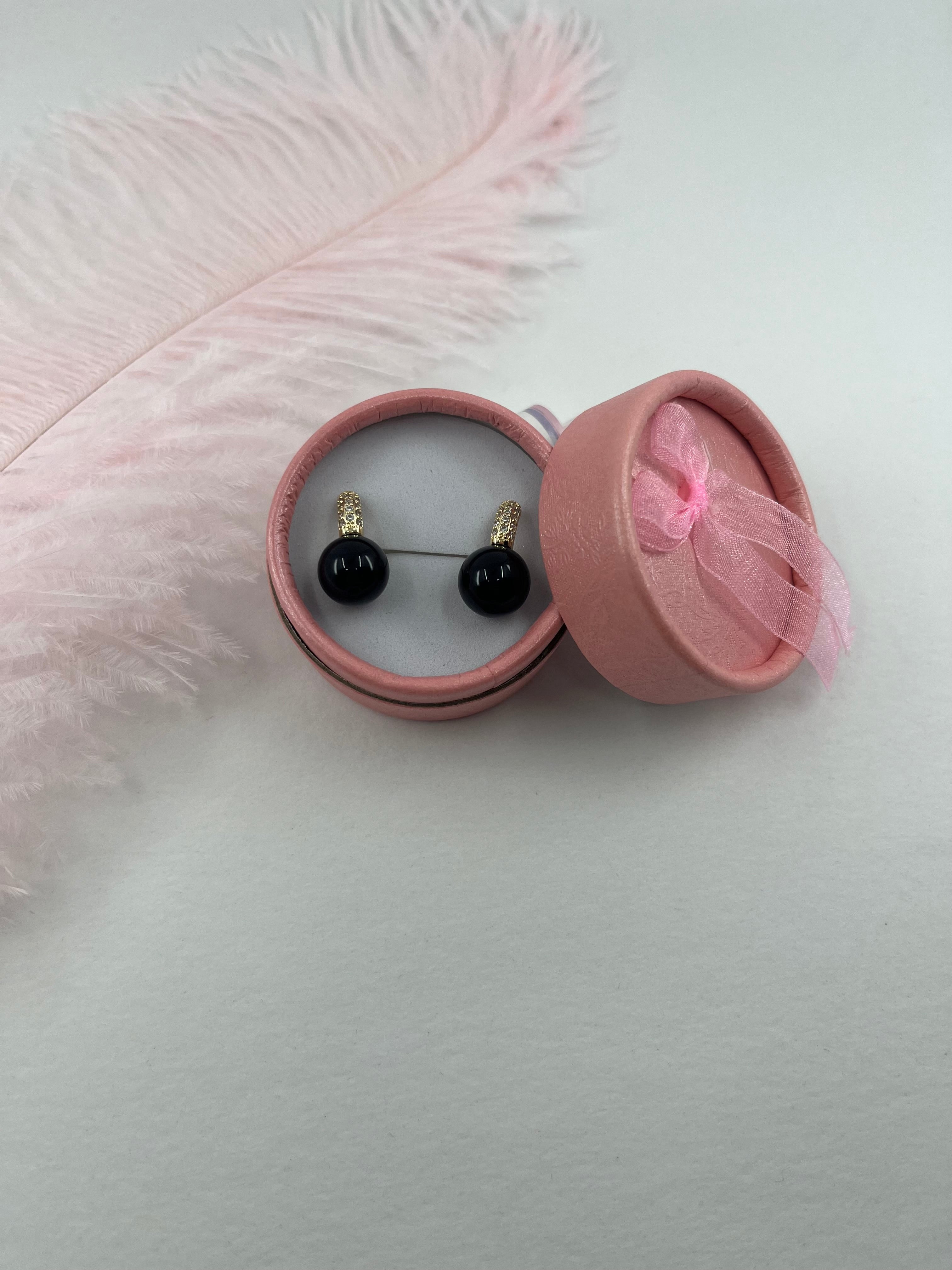 Natural Onyx Gold Zirconia Earrings