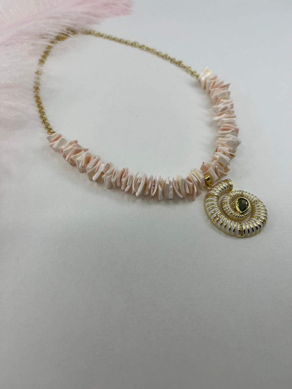 Natural Shell Necklace with Conch Charm, 18K Gold Plated