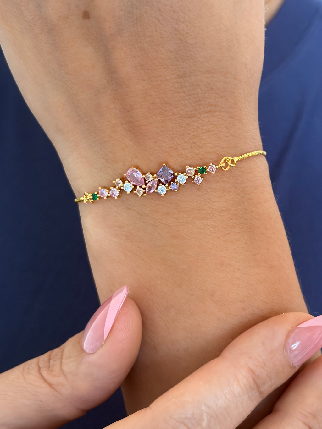 Colorful zirconia bracelet with slider chain