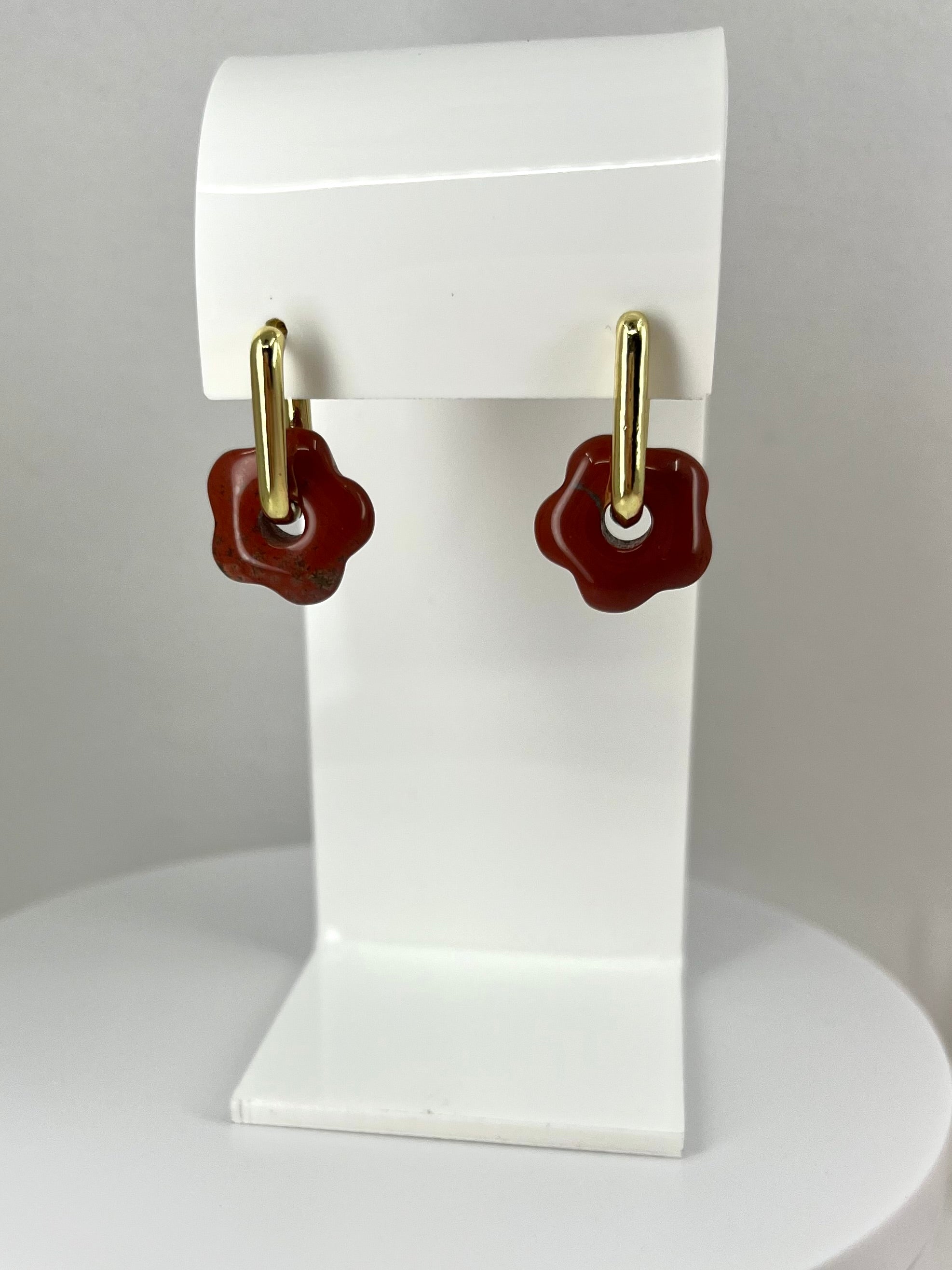 Red jasper flower Earrings,18K Gold Plated