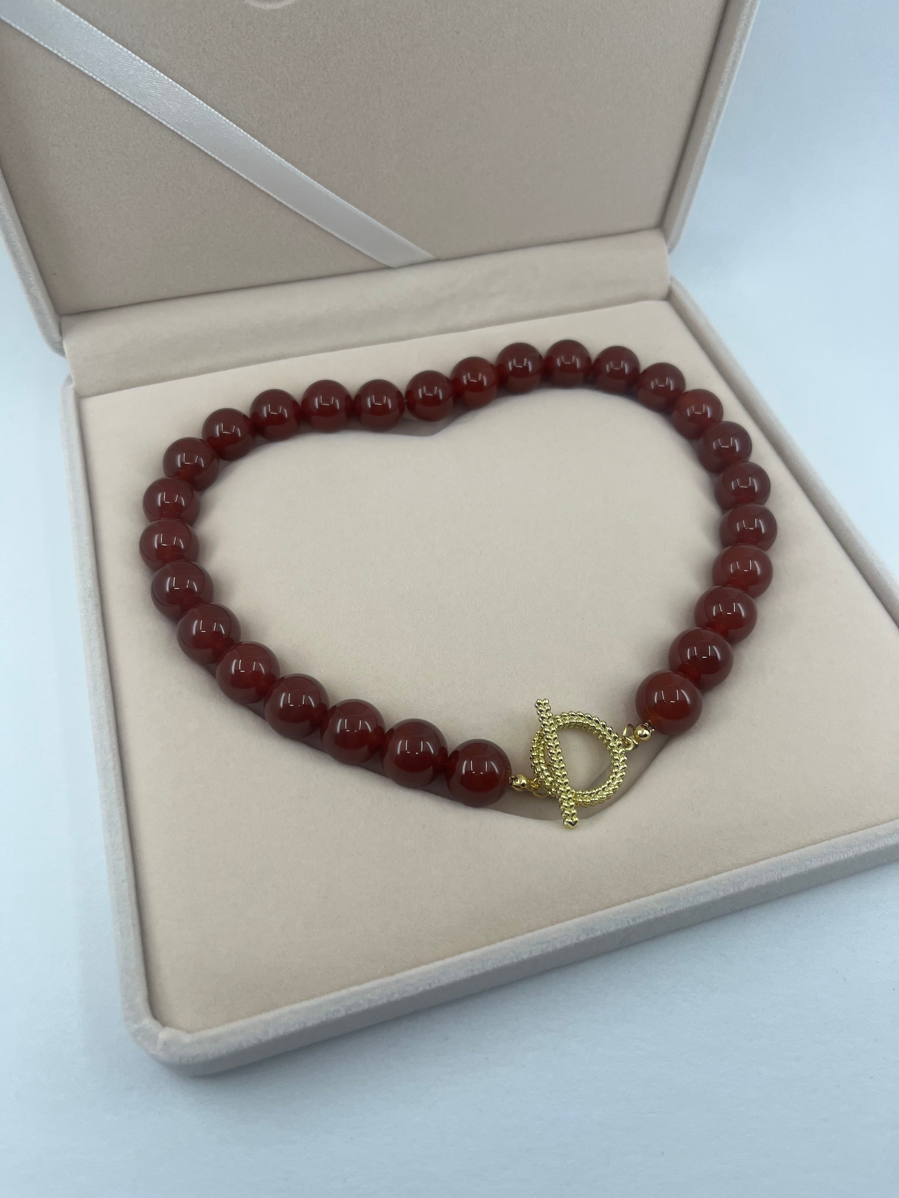 Natural Carnelian Necklace, 18K Gold Plated Clasp