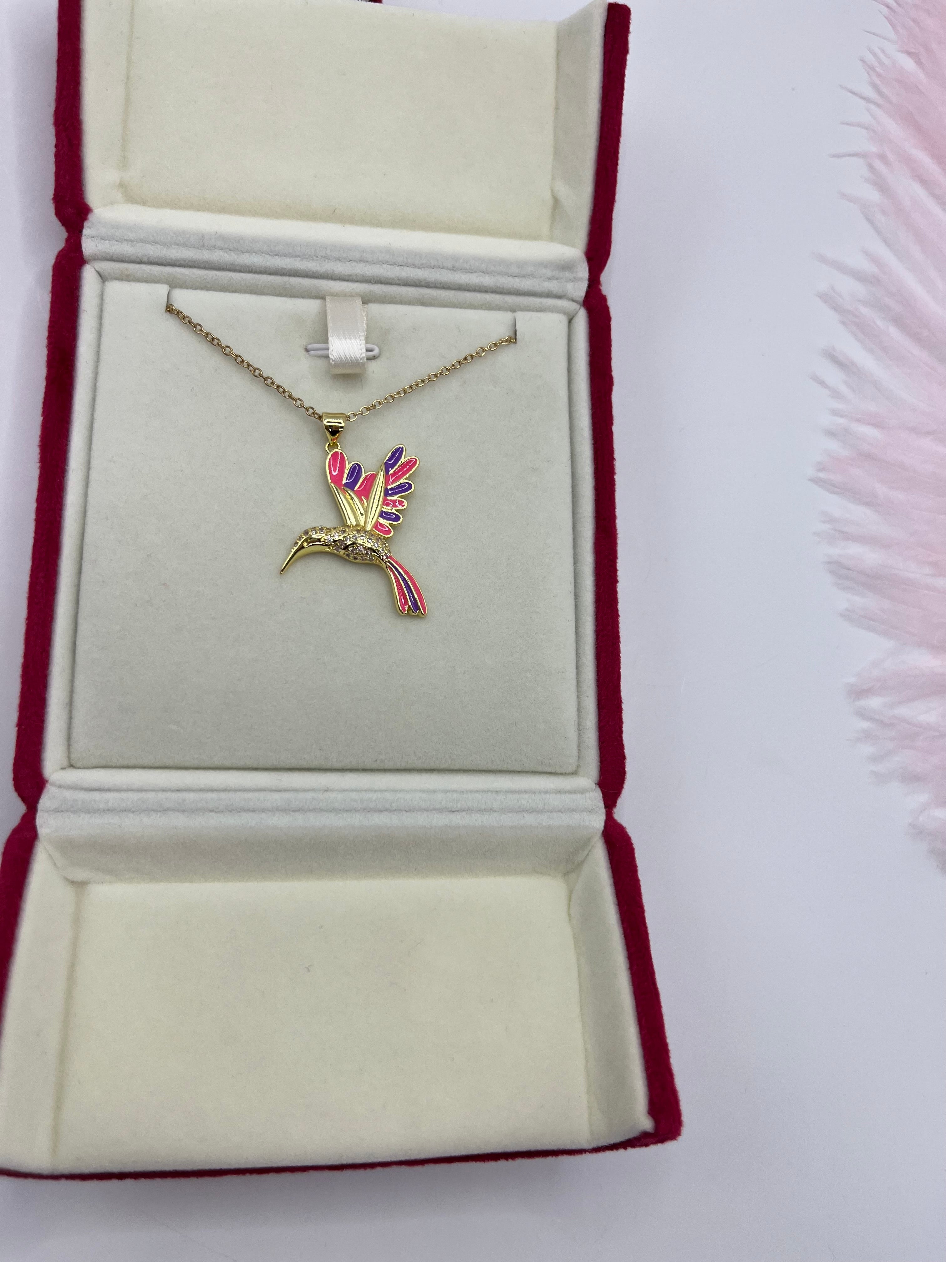 Hummingbird Necklace, Real 18K Gold Plated