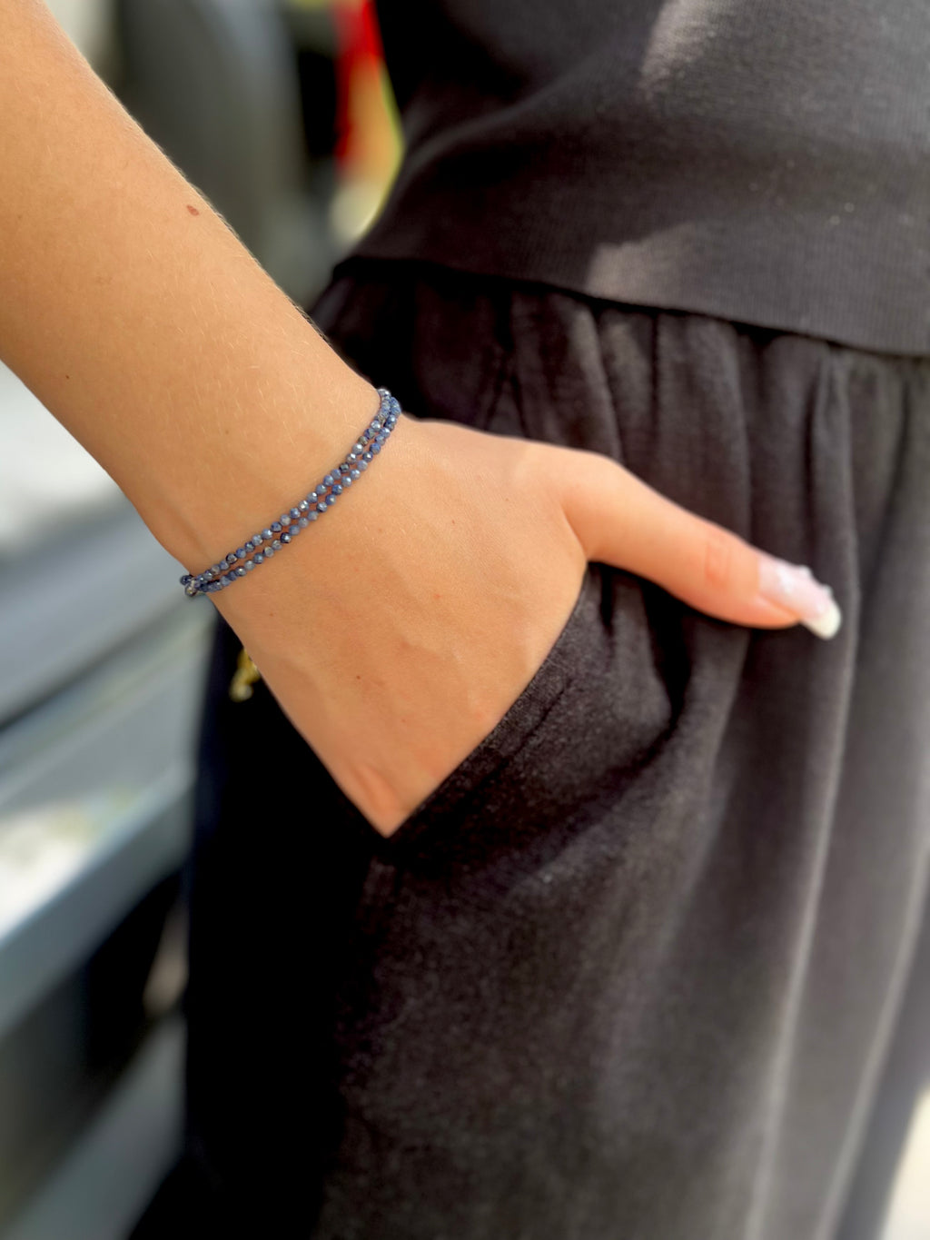 Sapphire layered bracelet with 18K Gold Plated slider