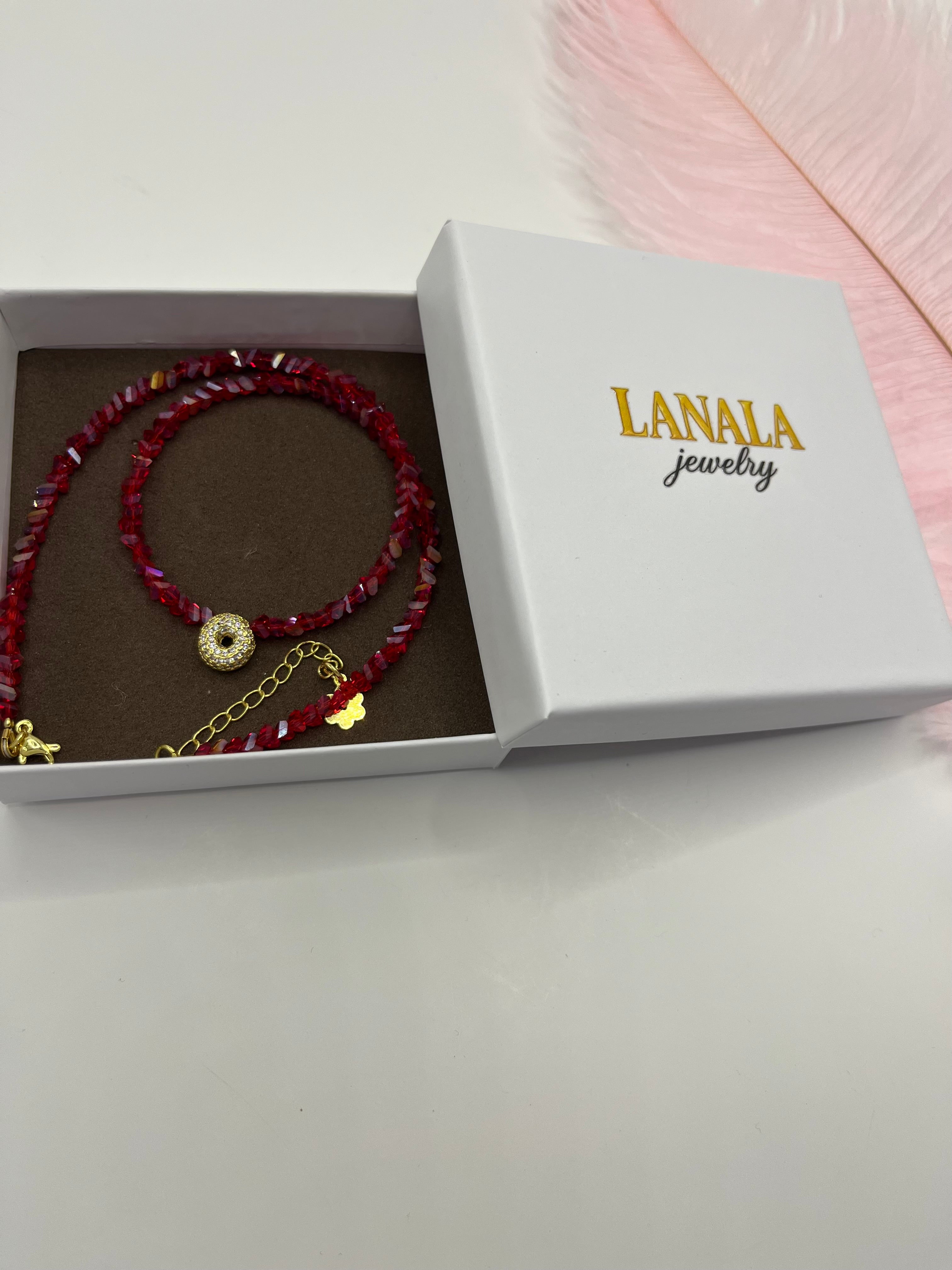 Initial Charm Red Crystal Necklace – 18K Gold Plated, Cubic Zirconia