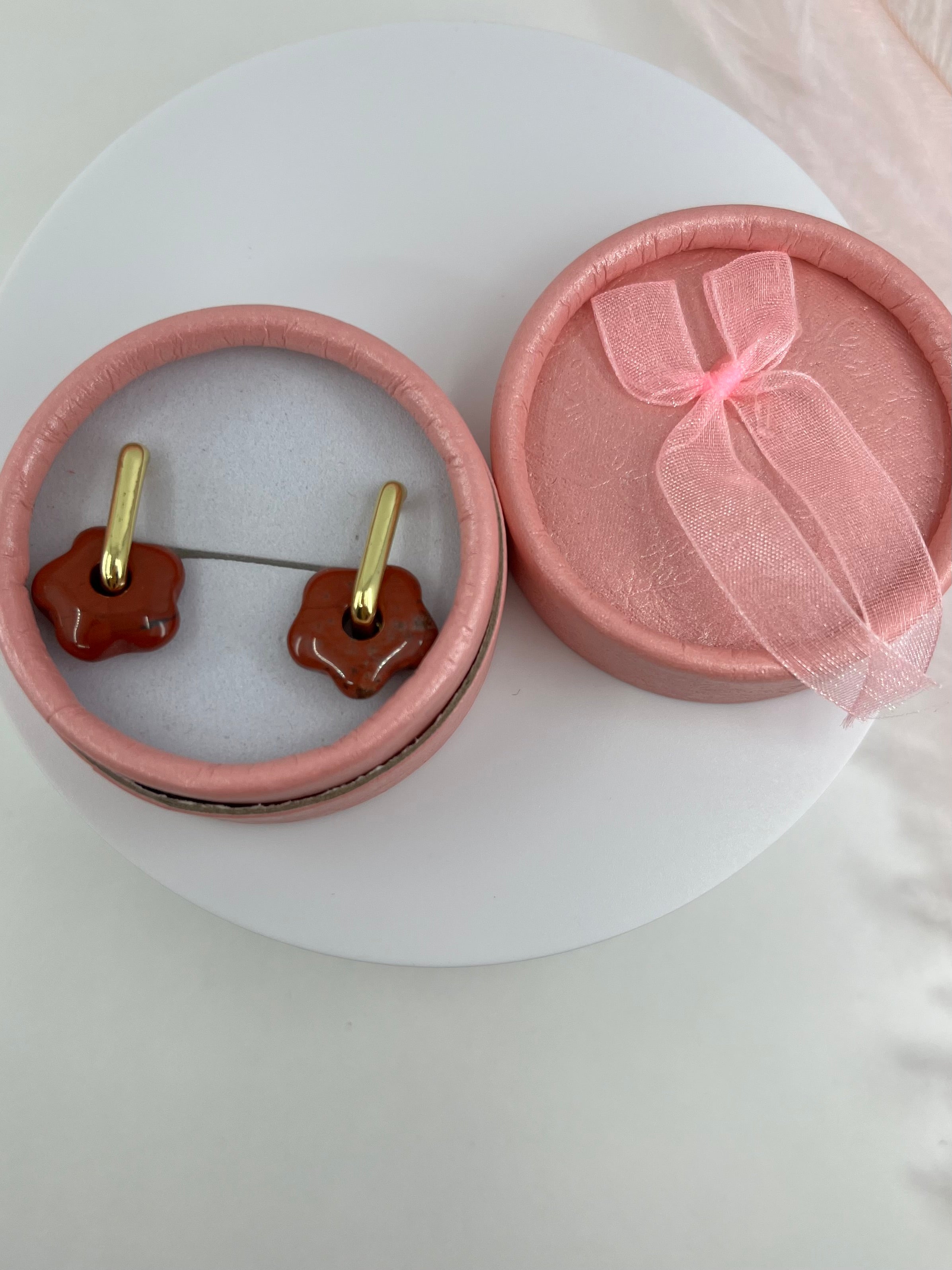 Red jasper flower Earrings,18K Gold Plated
