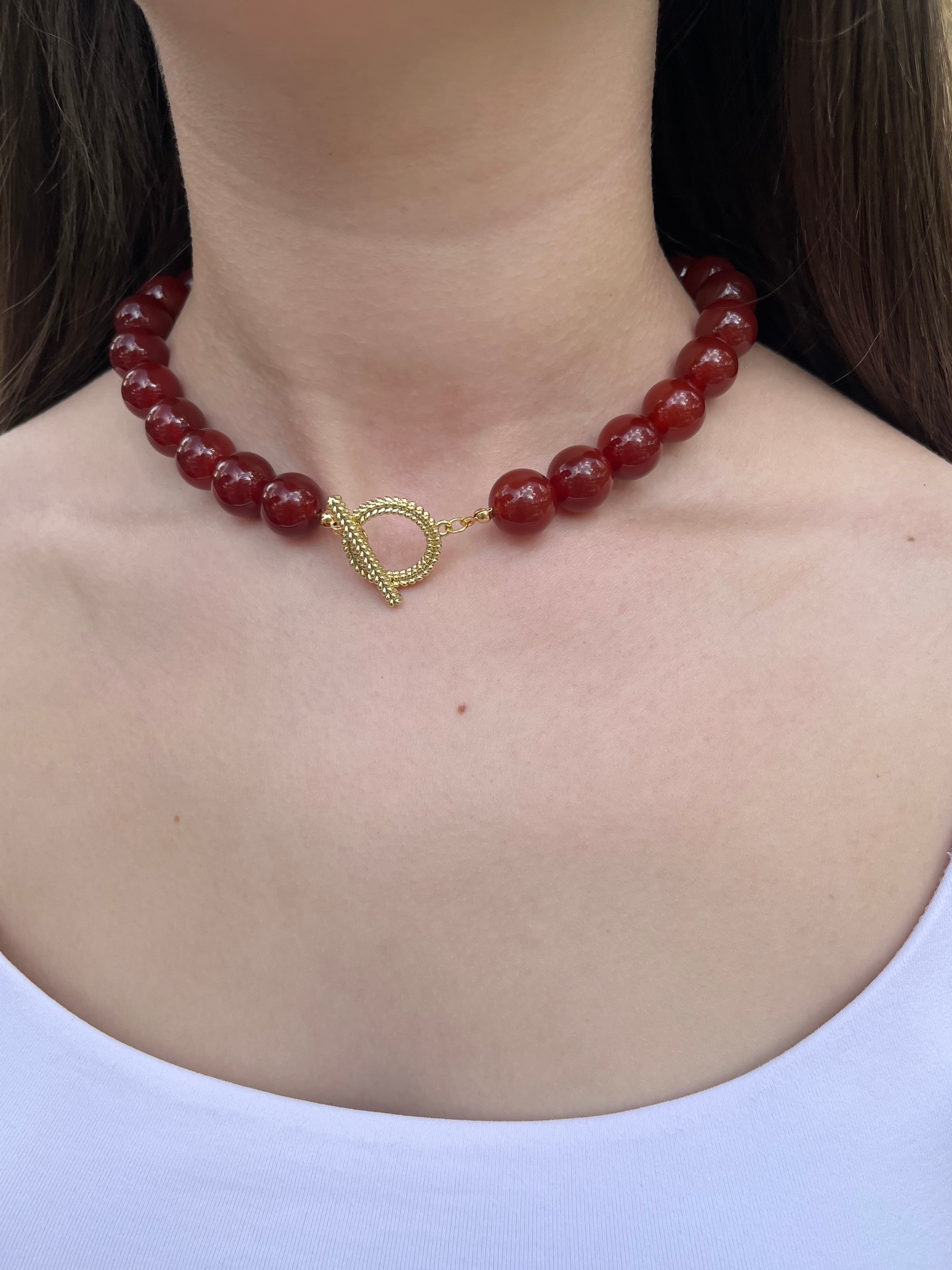 Natural Carnelian Necklace, 18K Gold Plated Clasp