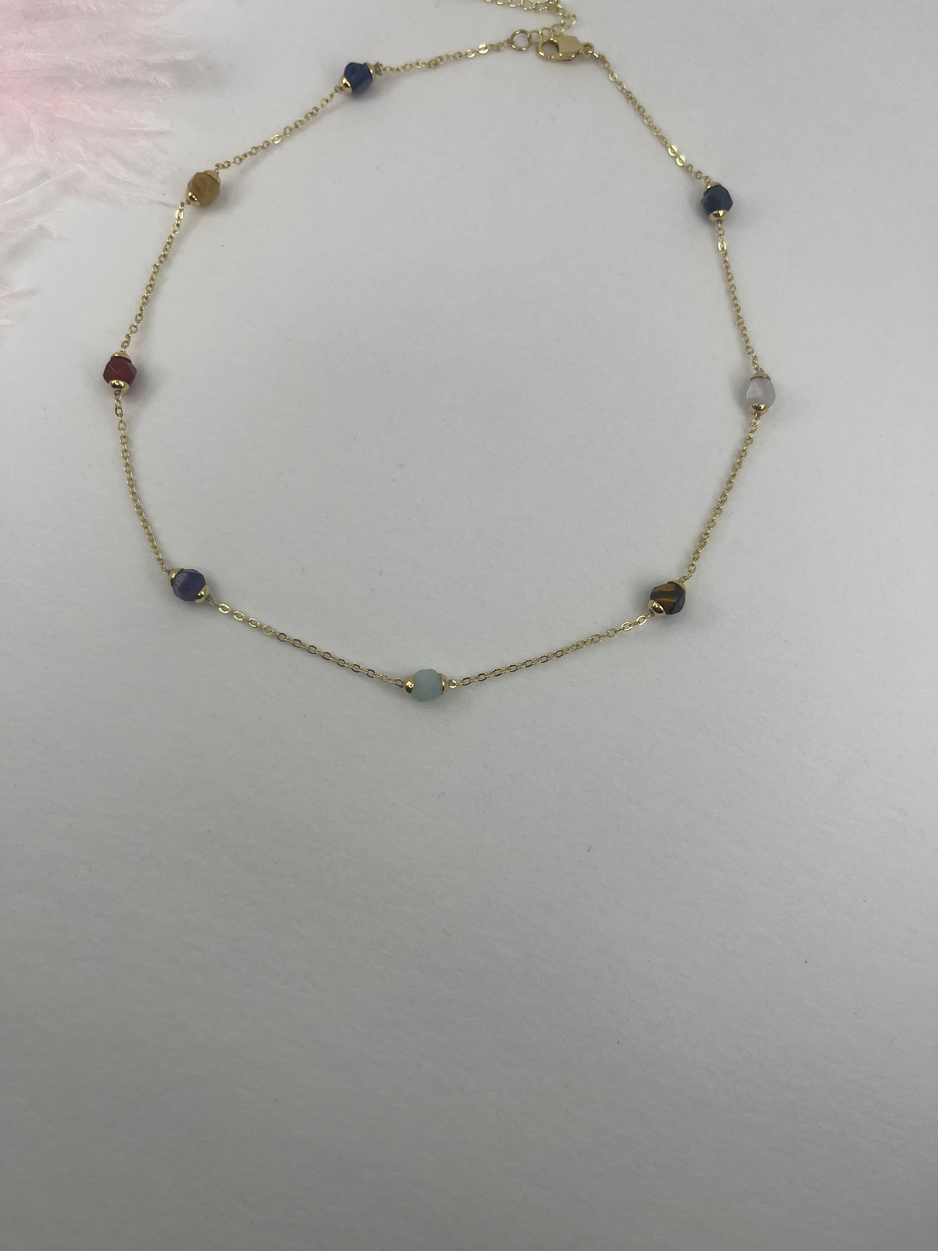 Chakra natural gemstone Necklace: tiger eye, quartz, amethyst, agate, amazonite, sodalite