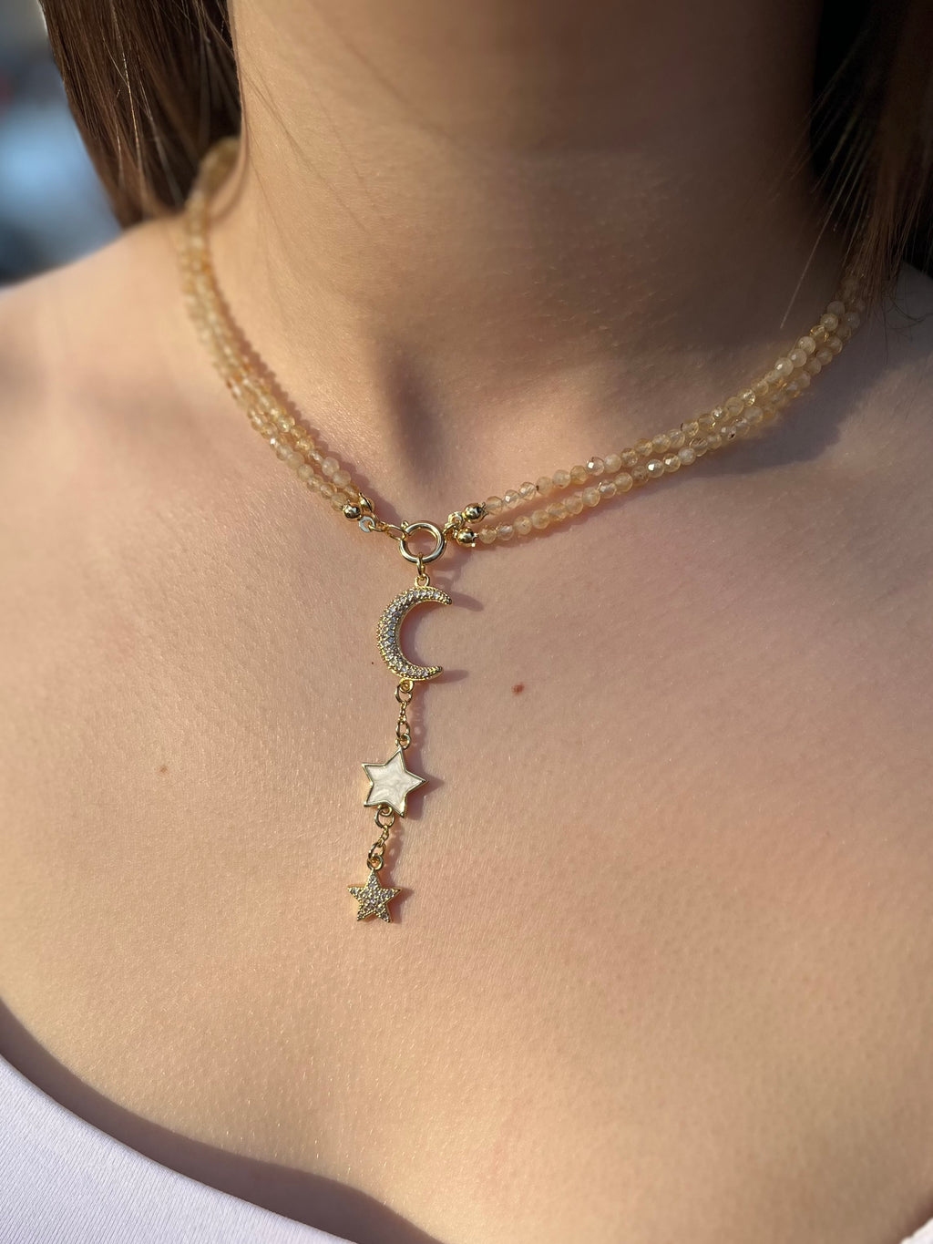 Citrine Y-Necklace, 18k gold plated