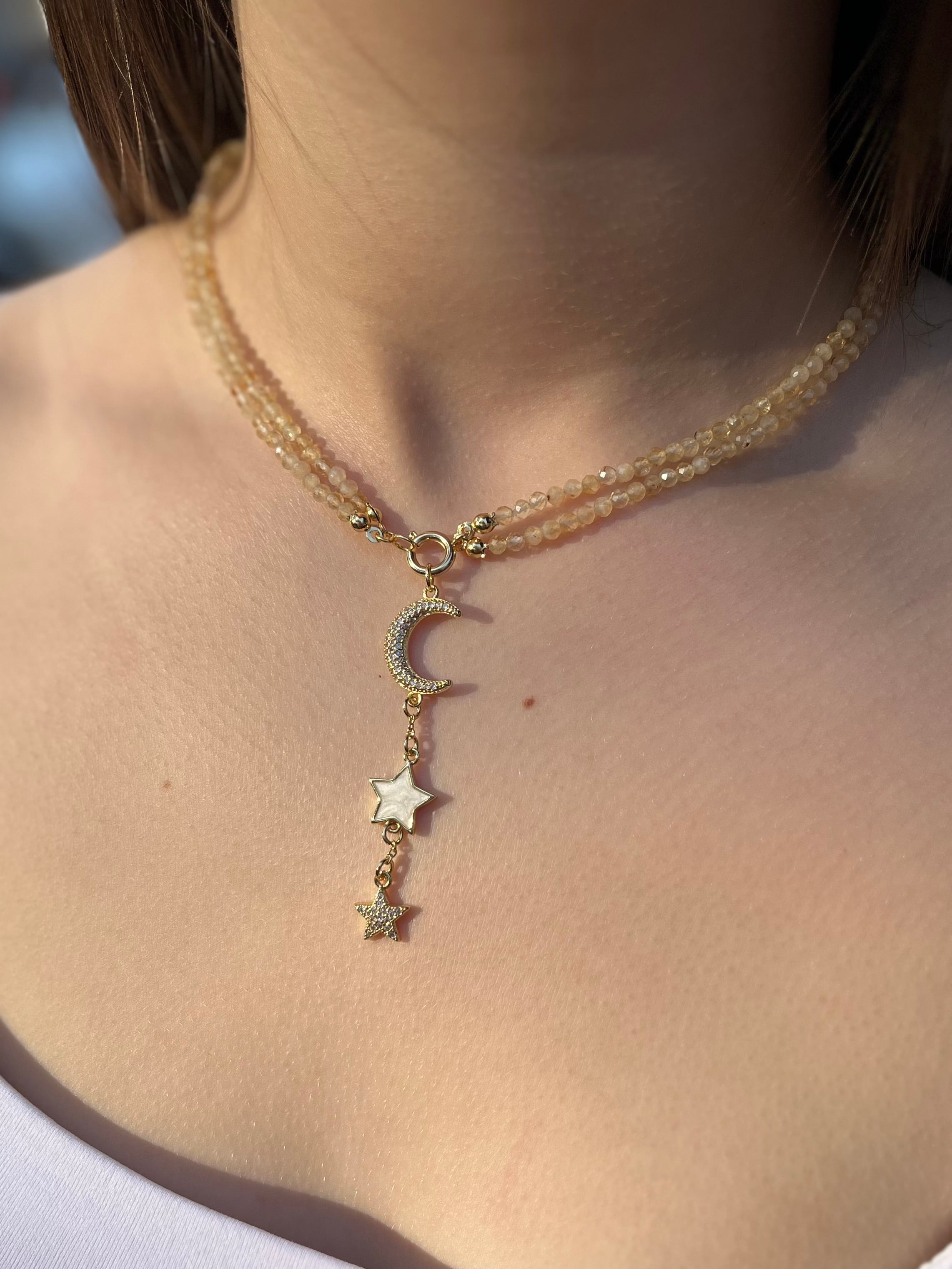 Citrine Y-Necklace, 18k gold plated