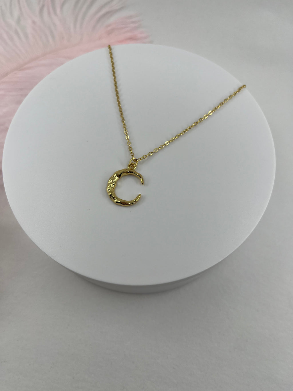 Crescent Moon Choker Necklace, Real 14K Gold Plated