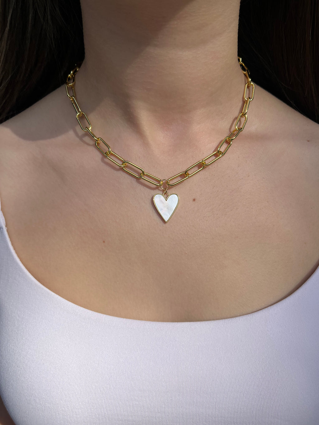 18K Gold Chunky Chain Necklace with heart