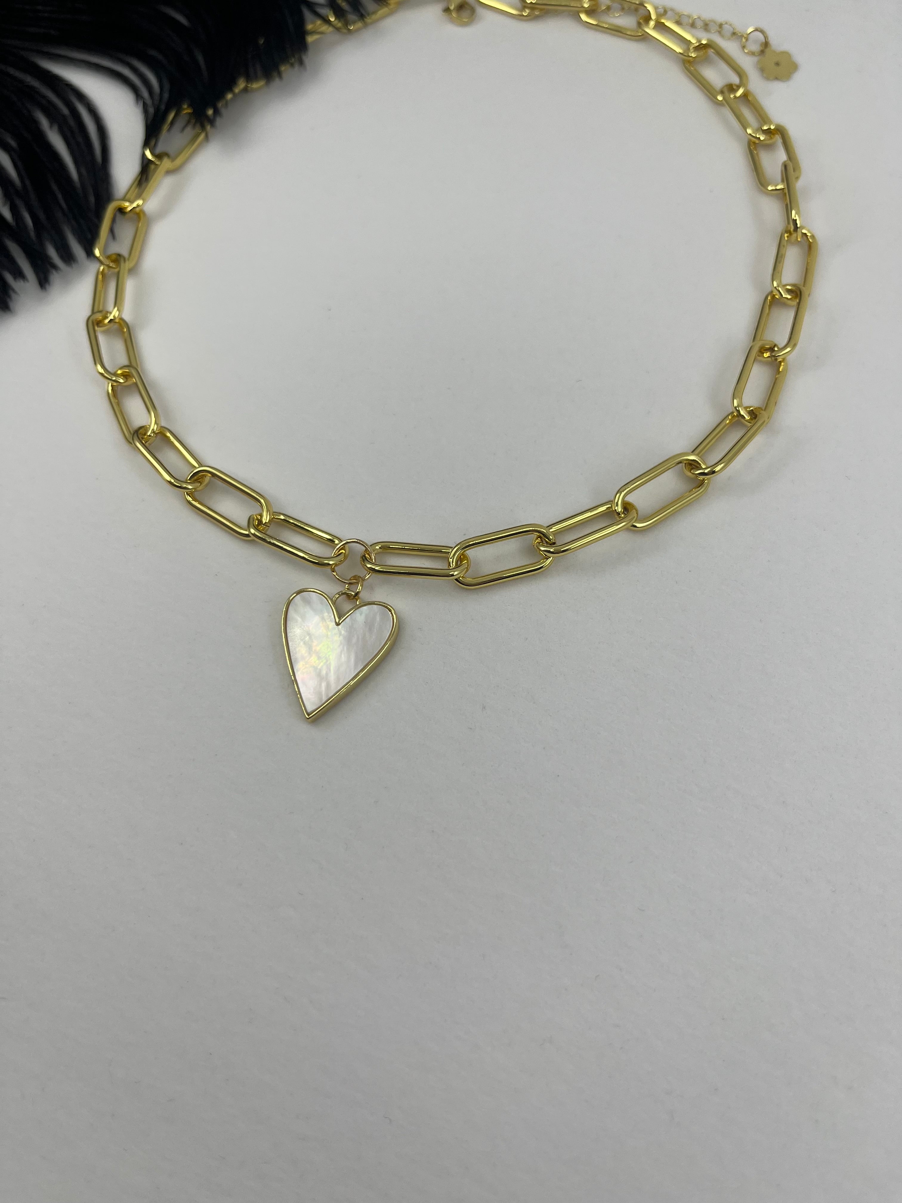 18K Gold Chunky Chain Necklace with heart