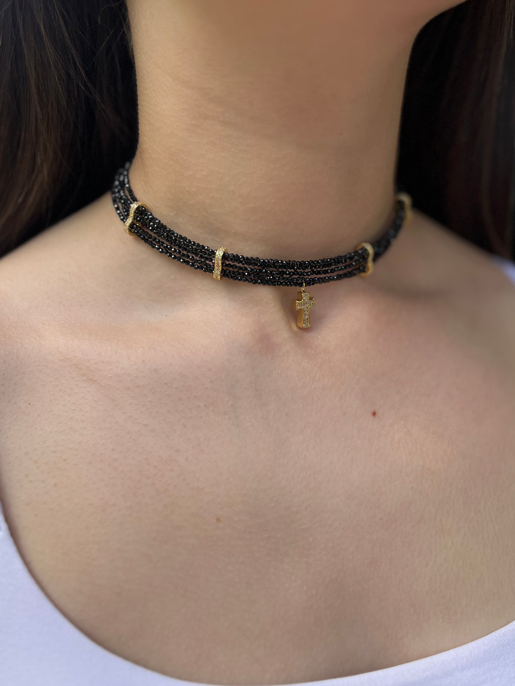 Layered Spinel choker, zirconia 18K Gold Plated spacer and clasp