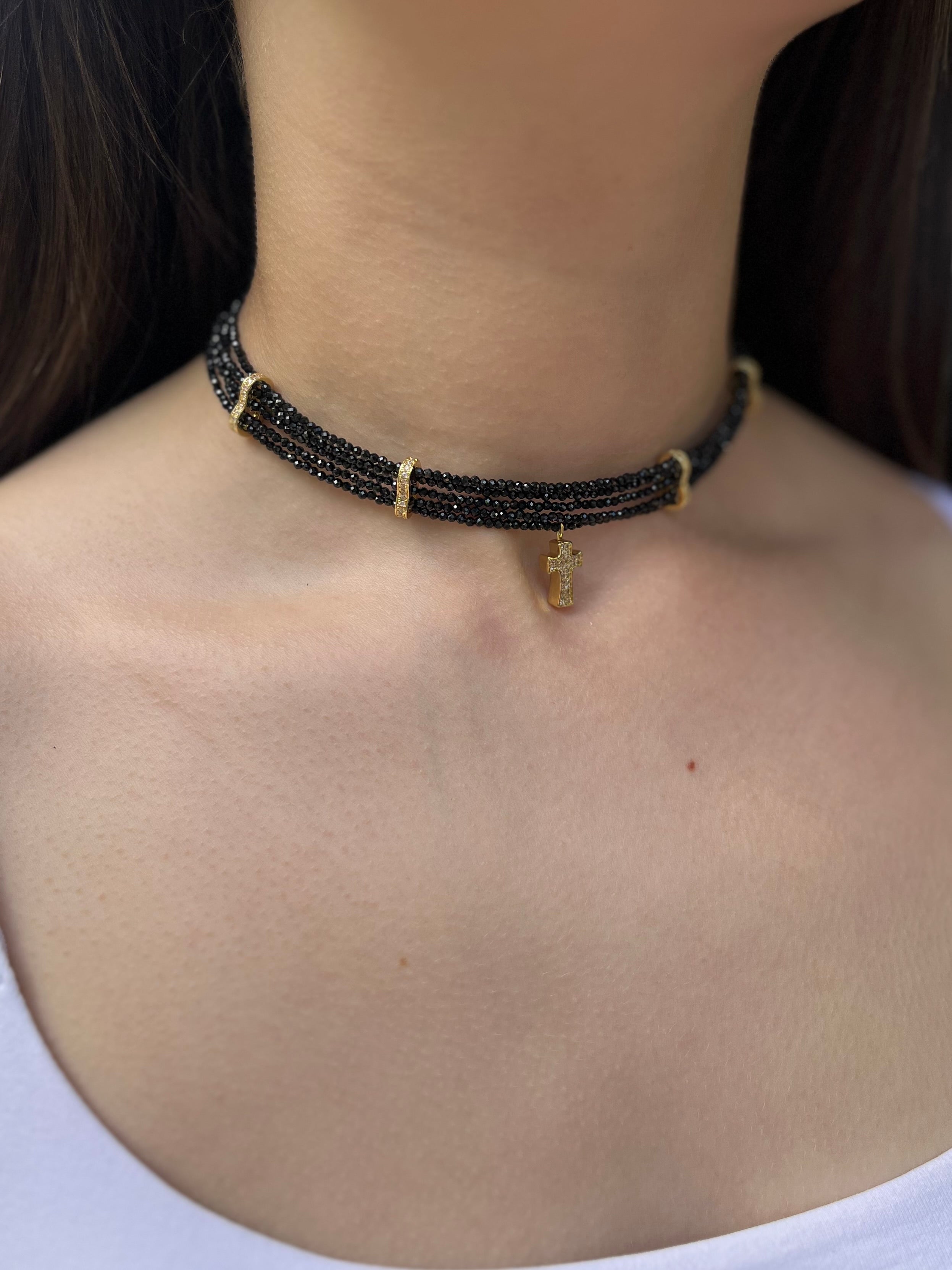 Layered Spinel choker, zirconia 18K Gold Plated spacer and clasp