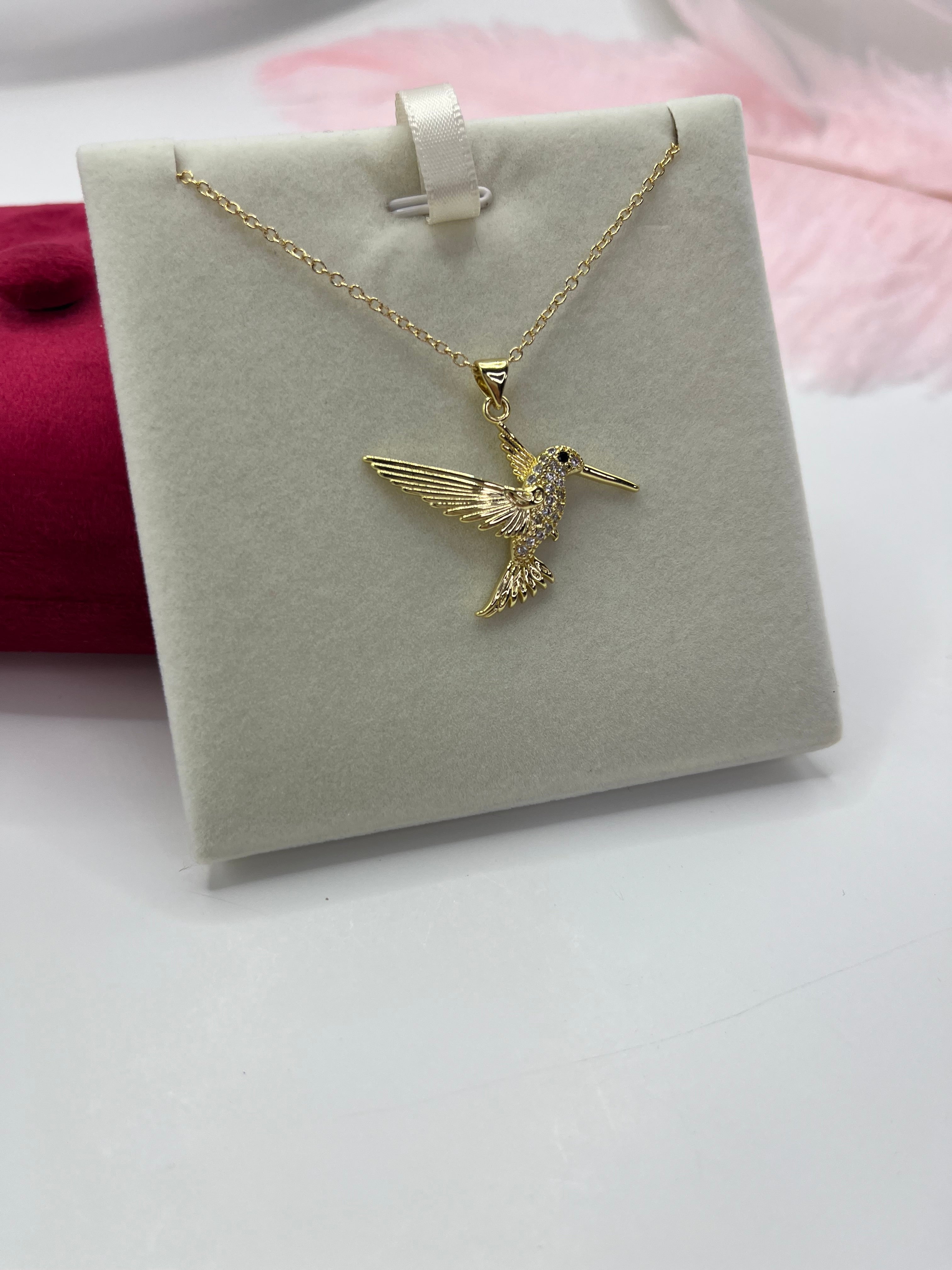 Hummingbird Necklace, Real 18K Gold Plated