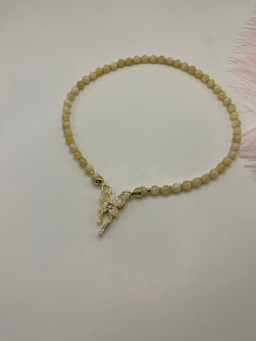 Topaz Jade Choker Necklace : 18K Gold Plated Zirconia Butterfly Clasp