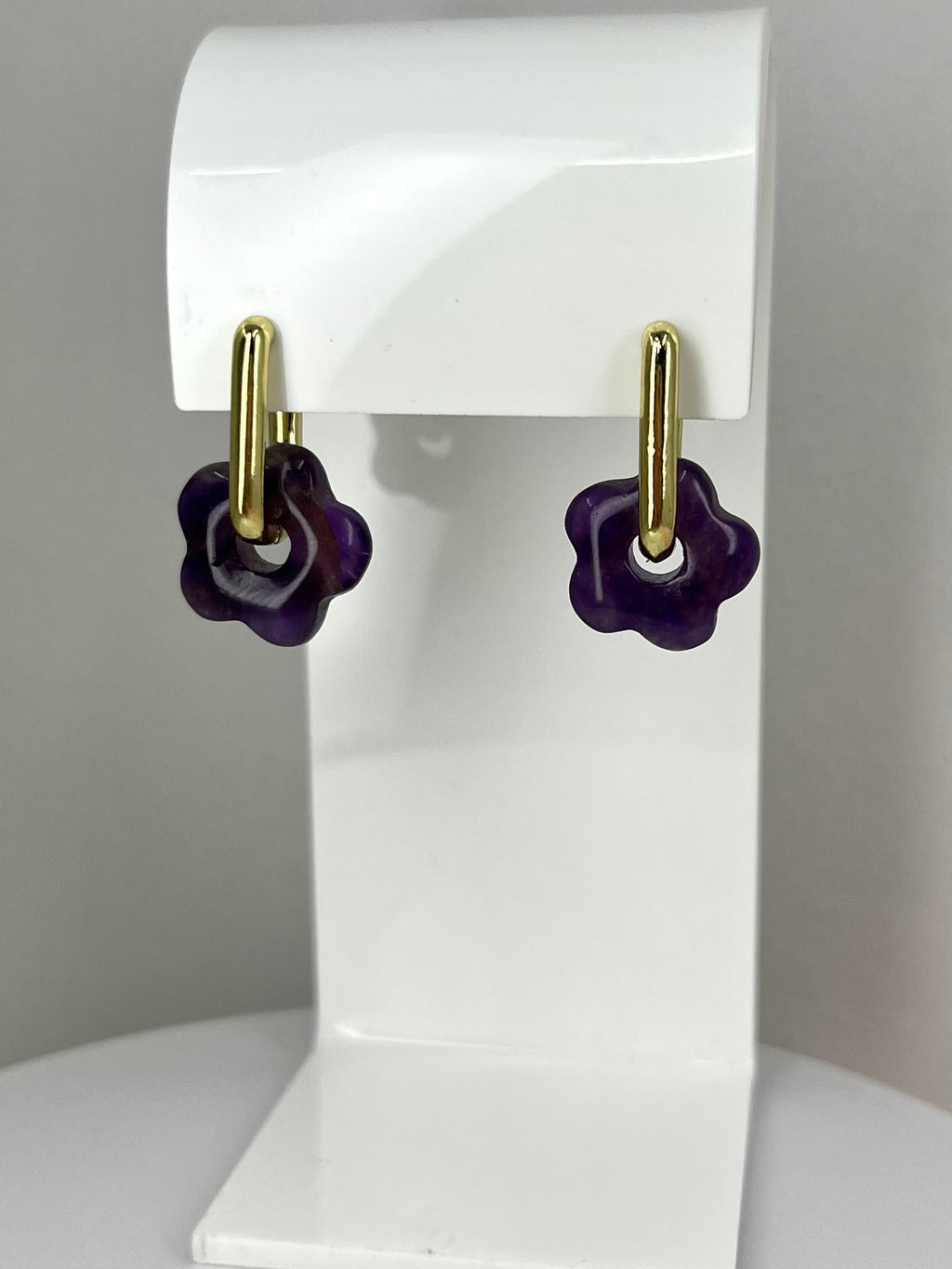 Amethyst flower Earrings, 18K Gold Plated