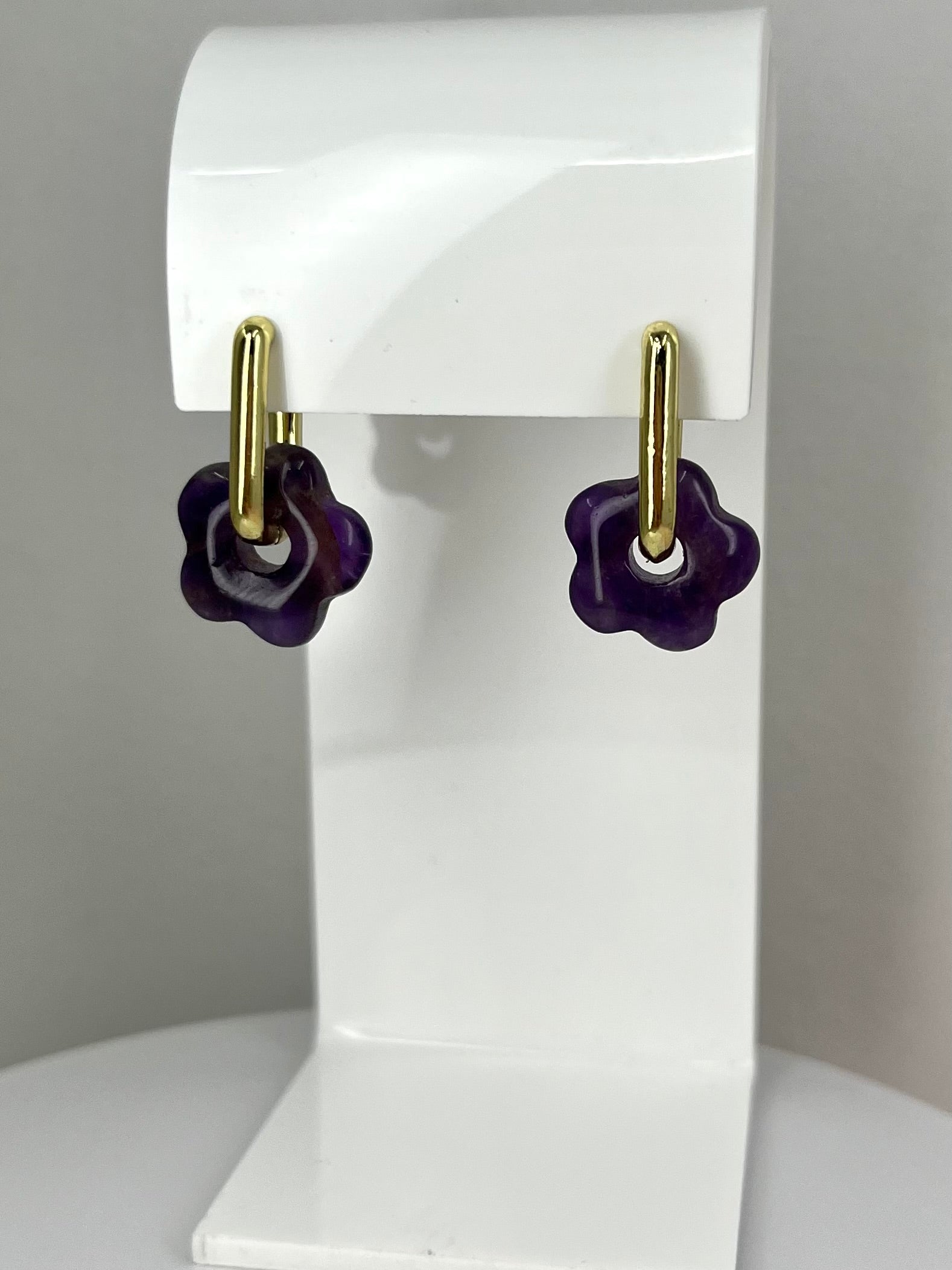 Amethyst flower Earrings, 18K Gold Plated