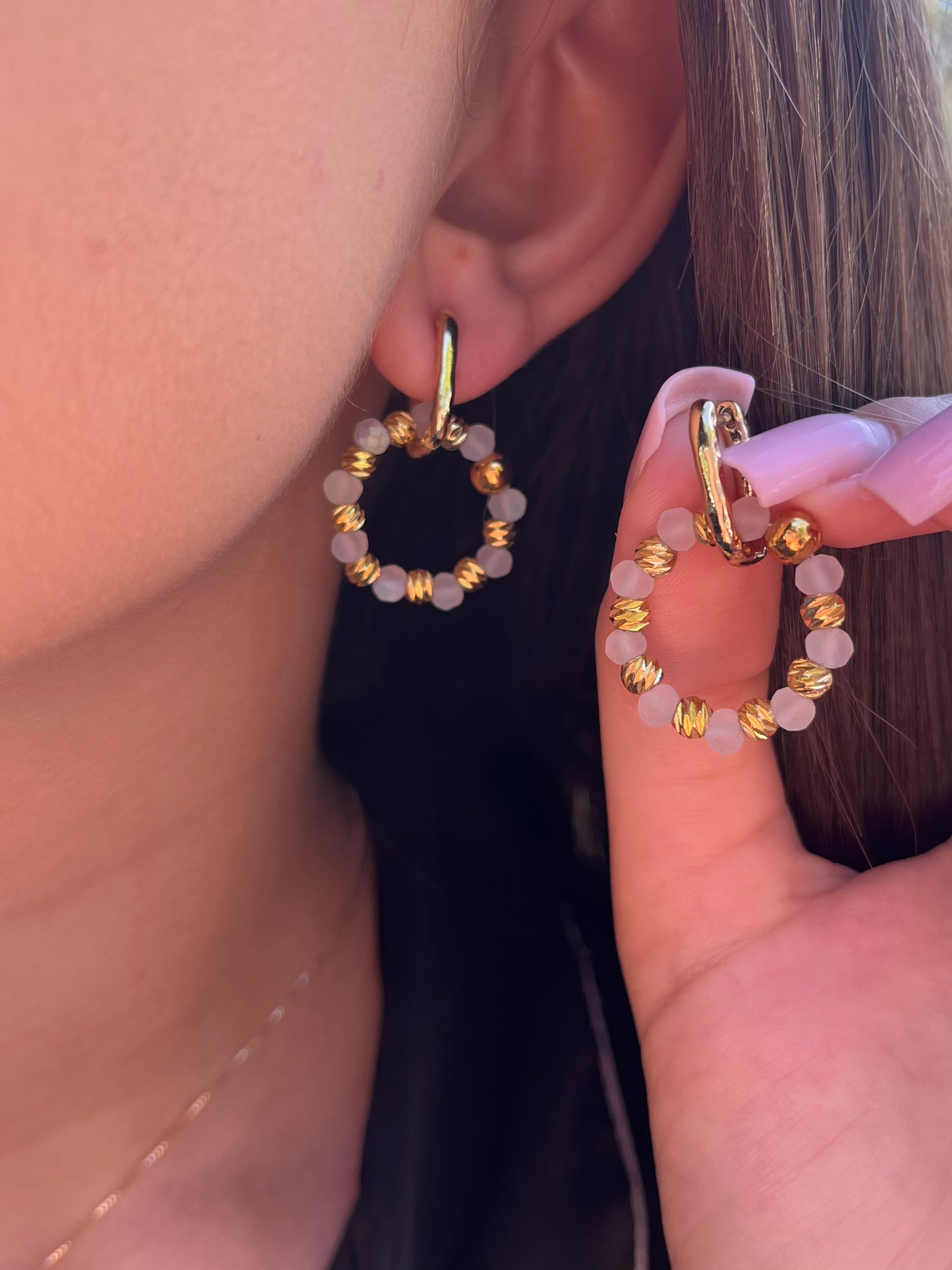 Beaded Hoop Earrings, 18K gold plated