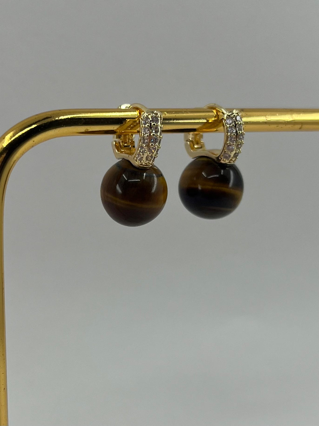 Natural Tiger eye Gold Zirconia Earrings