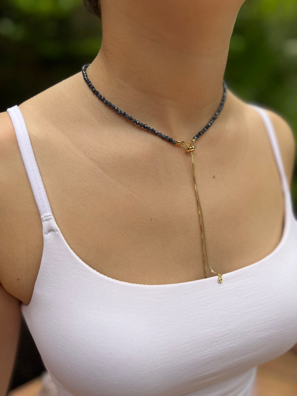 Sapphire Slider Y-Necklace, 18k gold plated