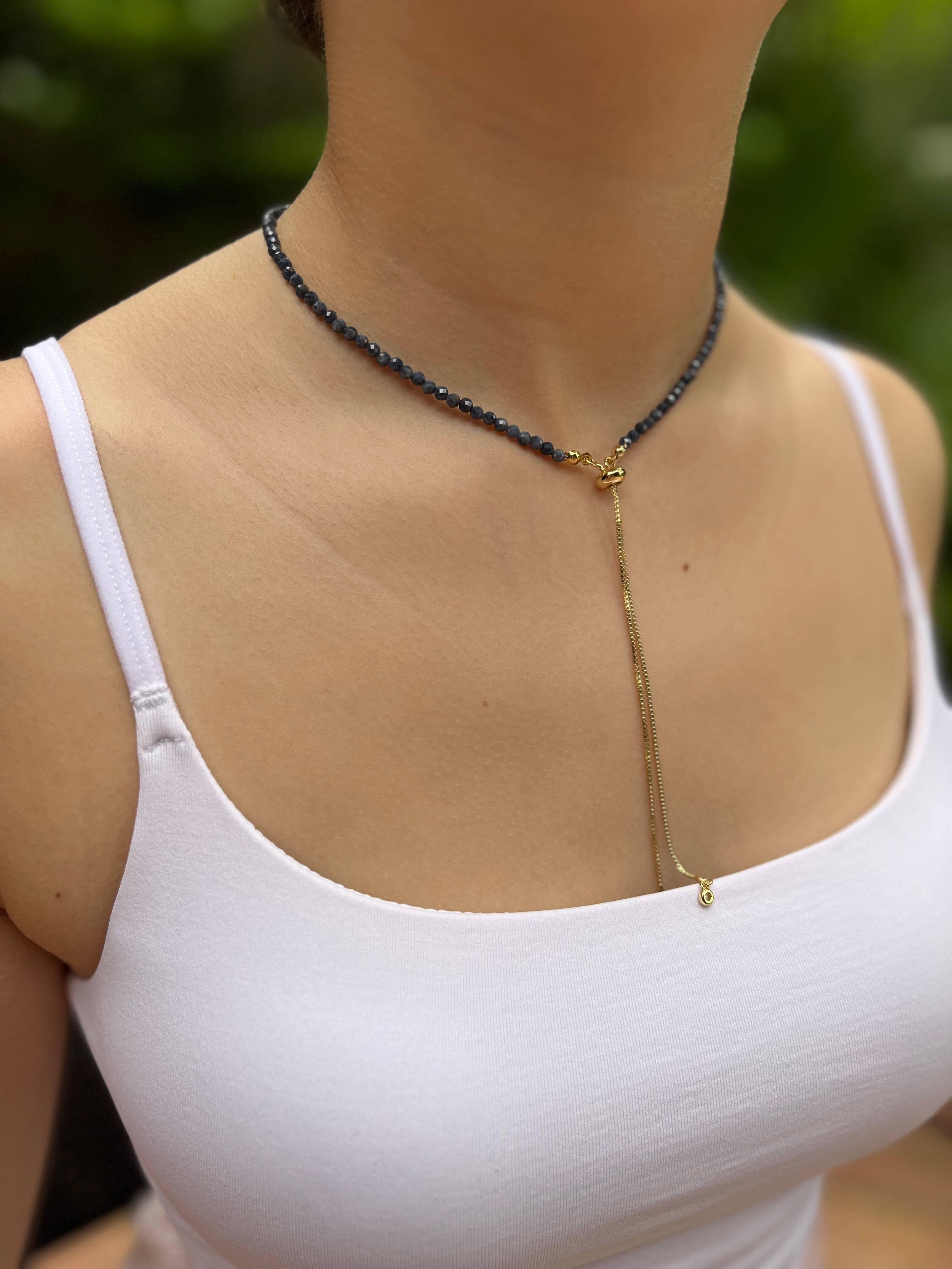 Sapphire Slider Y-Necklace, 18k gold plated