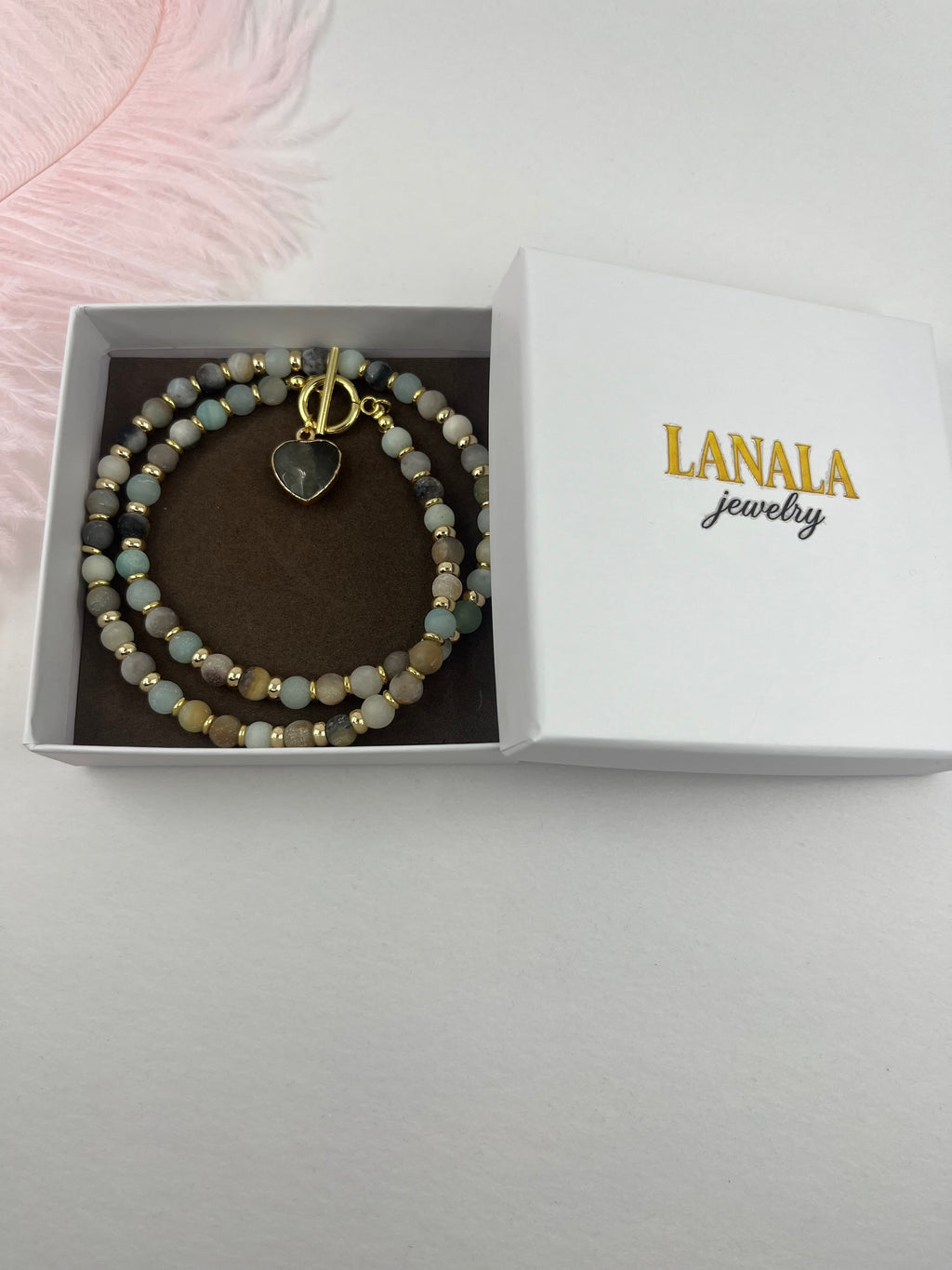 Natural Amazonite Heart Necklace, 18k gold plated clasp