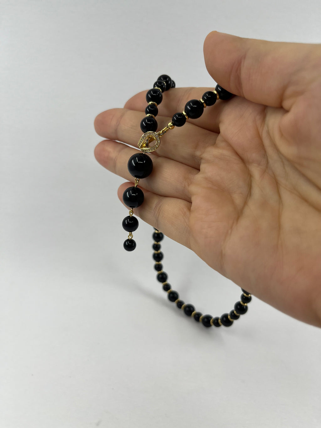 Set: Black Onyx Necklace and Earrings:18K Gold Plated