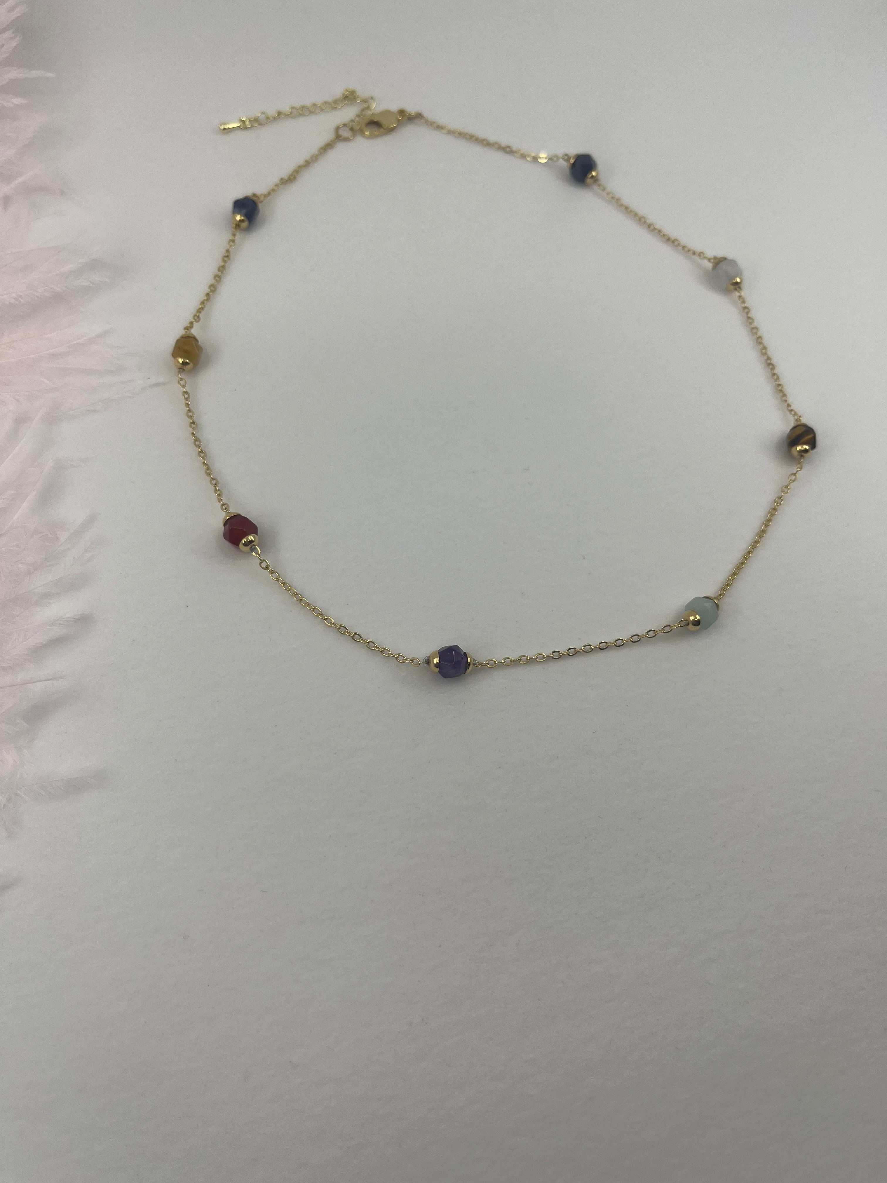 Chakra natural gemstone Necklace: tiger eye, quartz, amethyst, agate, amazonite, sodalite
