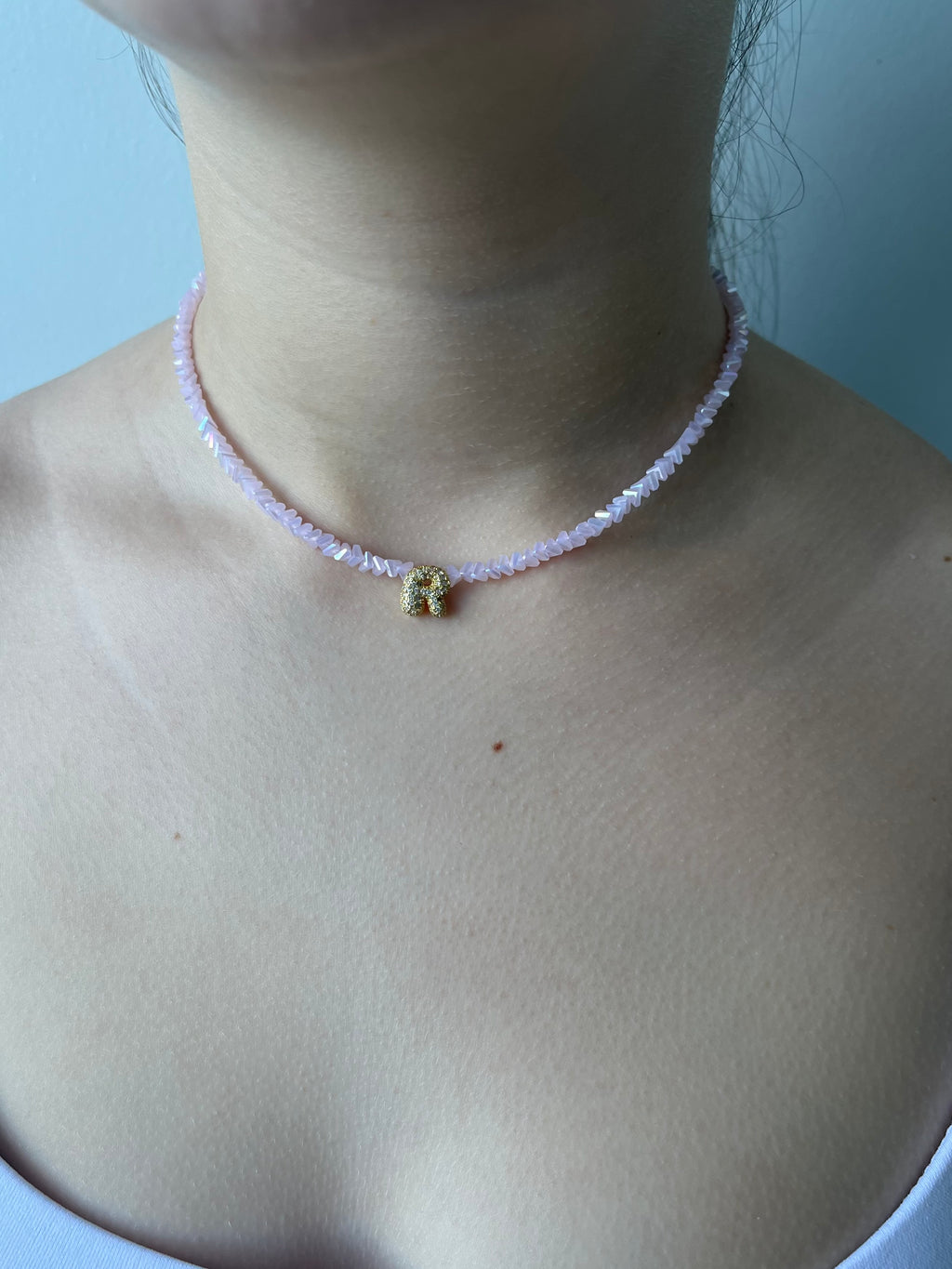 Initial Charm Pink Crystal Necklace – 18K Gold Plated, Cubic Zirconia