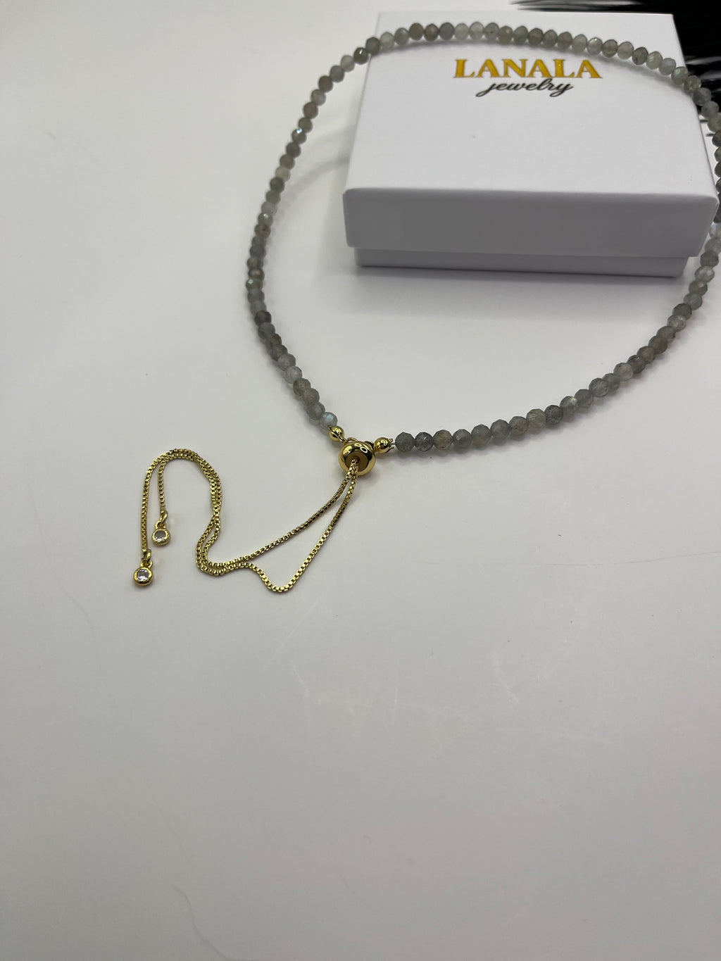 Labradorite Slider Y-Necklace, 18k gold plated