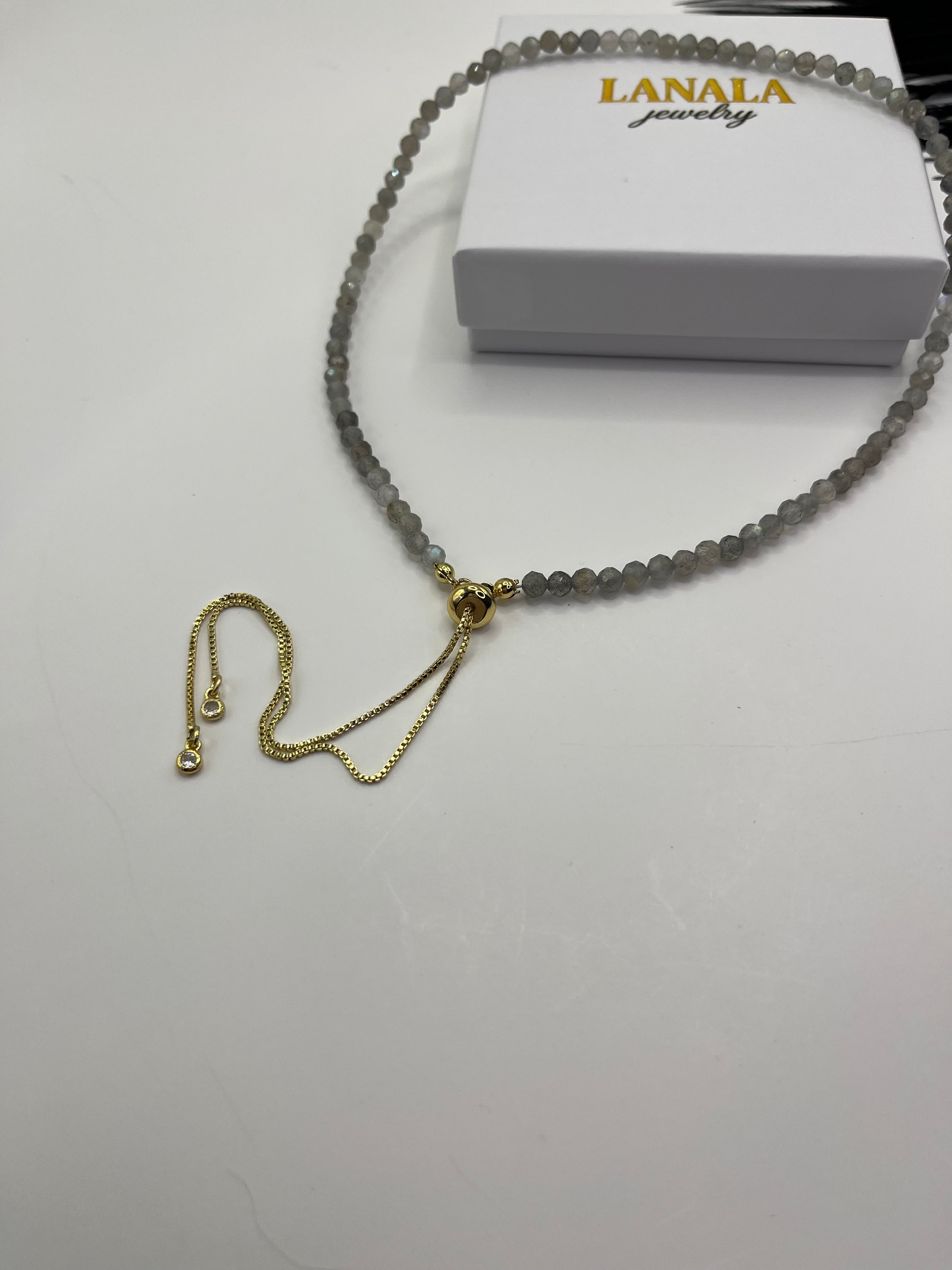 Labradorite Slider Y-Necklace, 18k gold plated