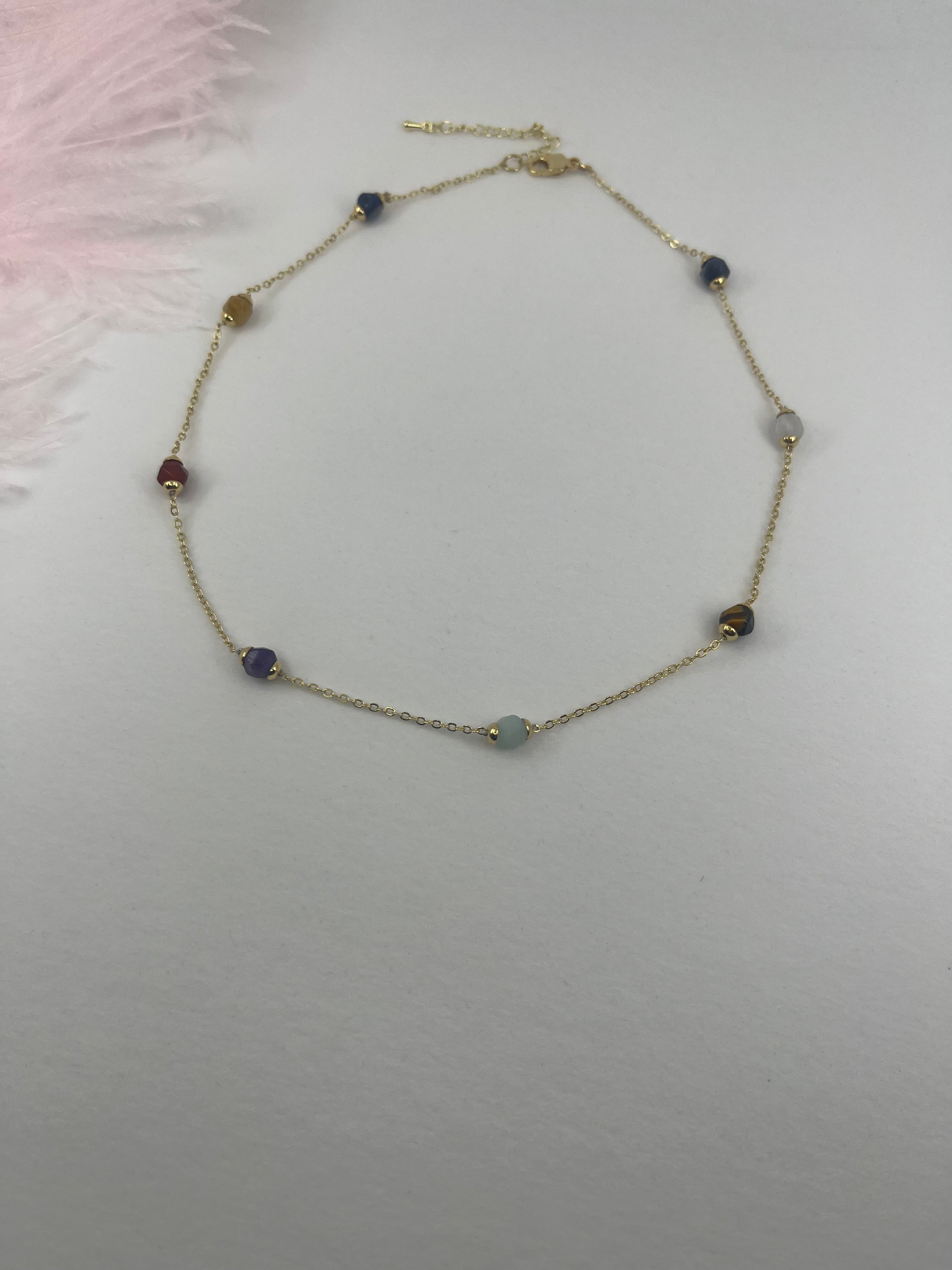 Chakra natural gemstone Necklace: tiger eye, quartz, amethyst, agate, amazonite, sodalite