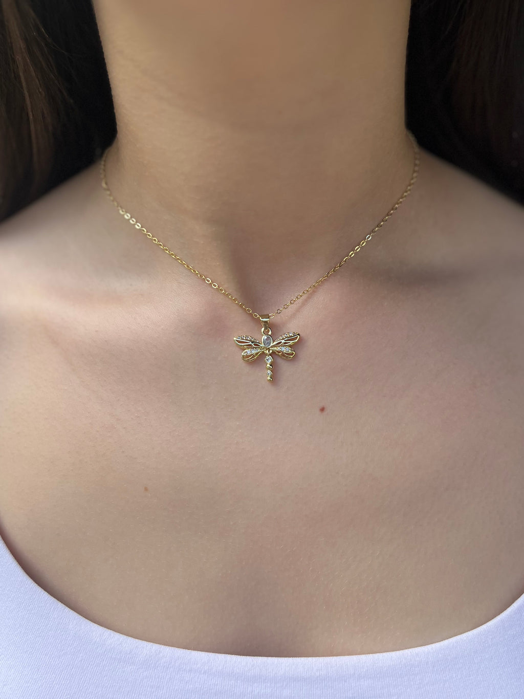 Dragonfly Choker Necklace, Real 18K Gold Plated