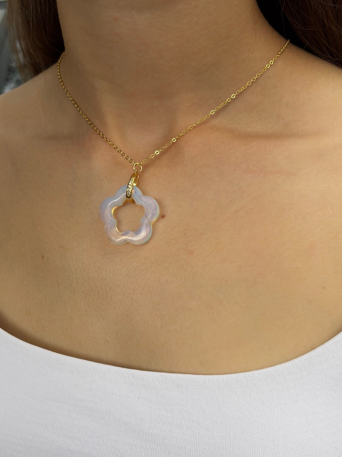 Opalite Flower Earrings and necklace,18K Gold Plated
