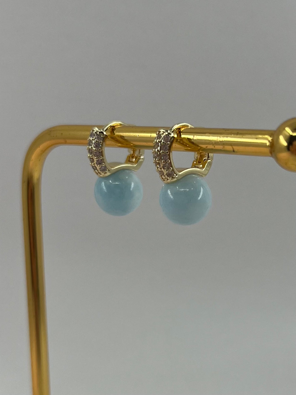 Natural light blue Jade Gold Zirconia Earrings