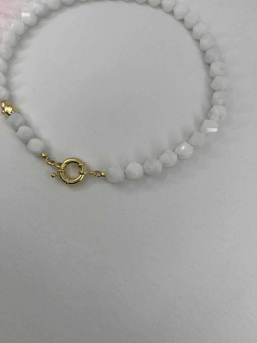 Natural White Jade Necklace with Gold Accent