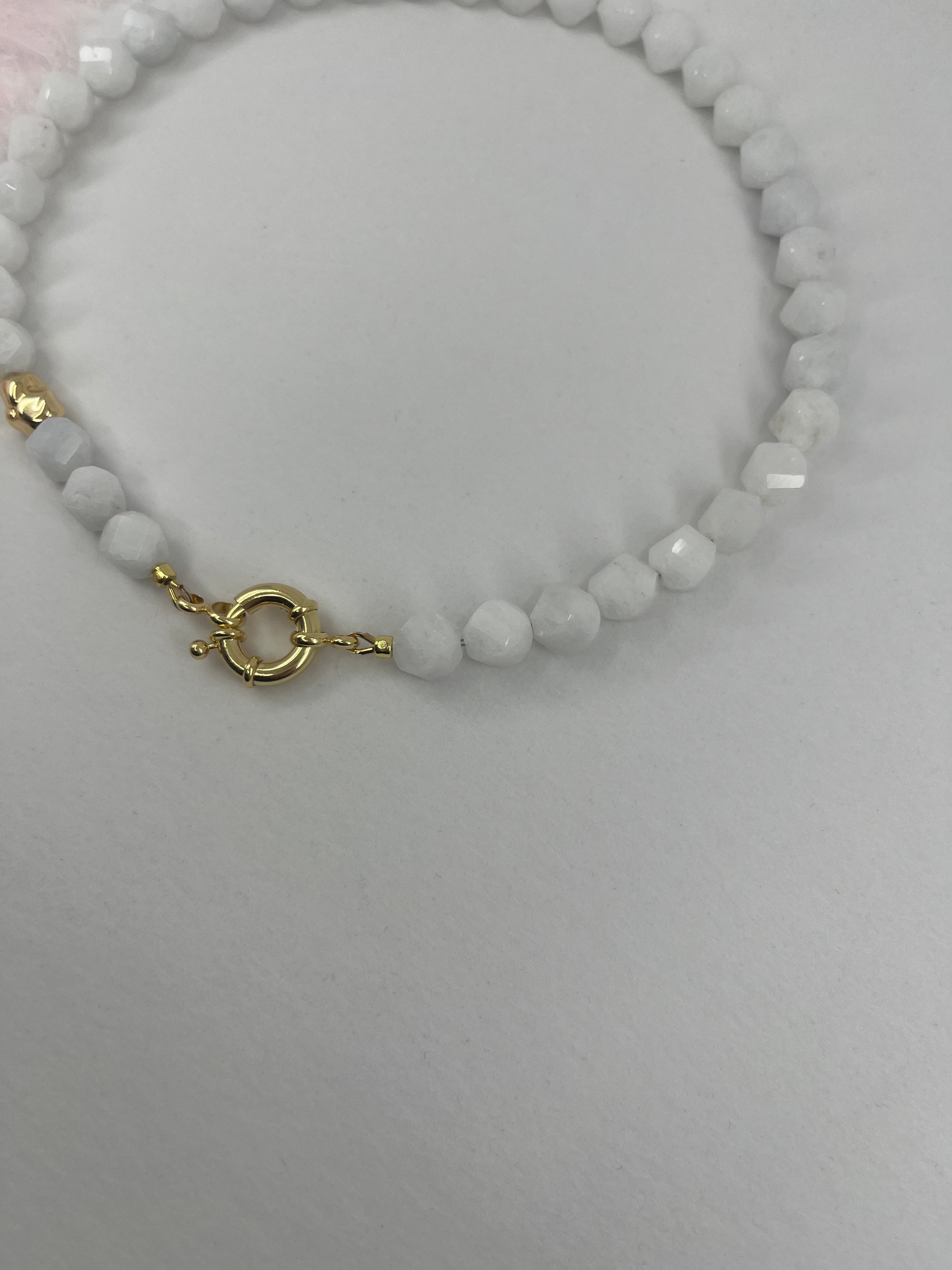 Natural White Jade Necklace with Gold Accent