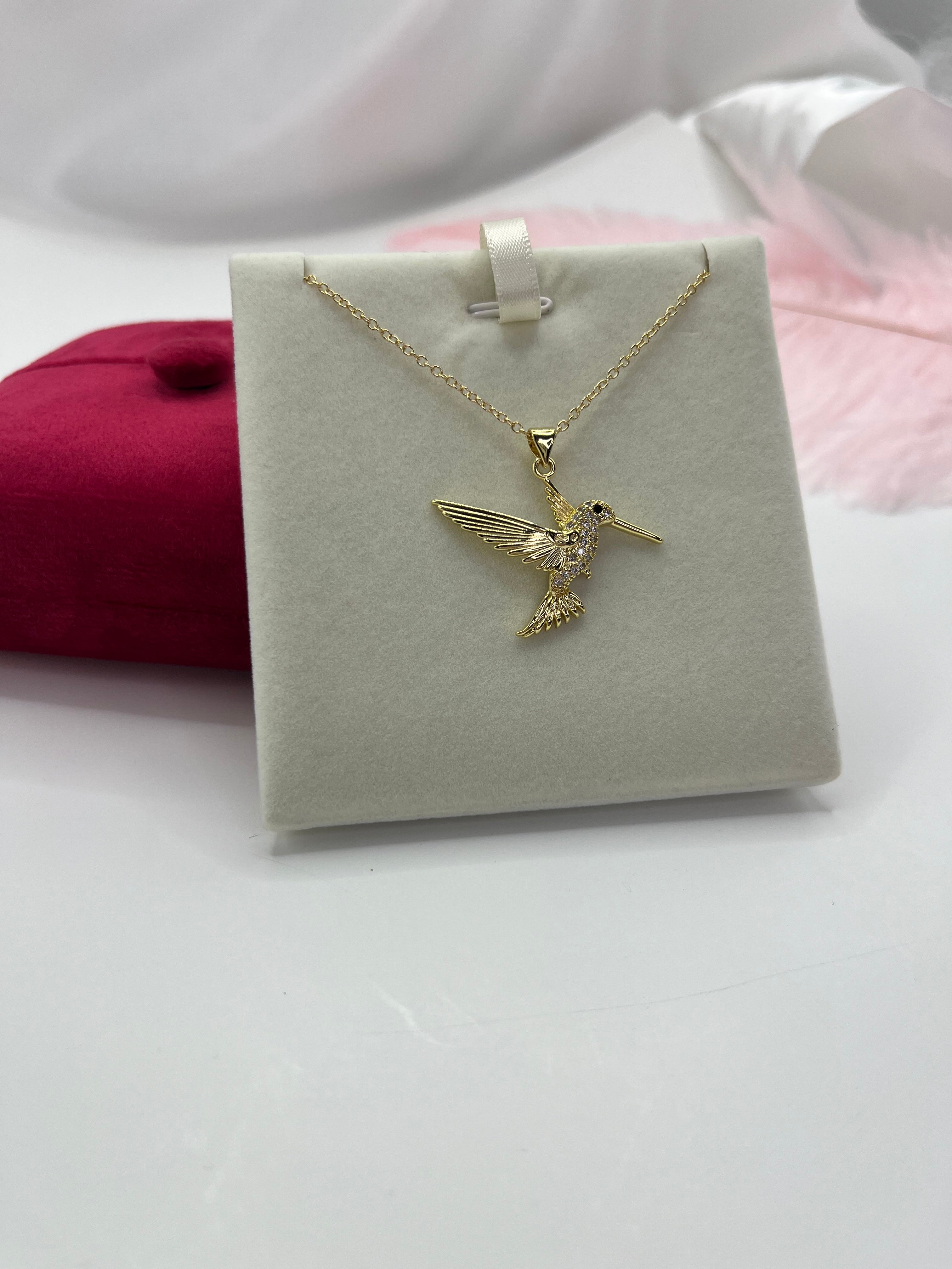 Hummingbird Necklace, Real 18K Gold Plated