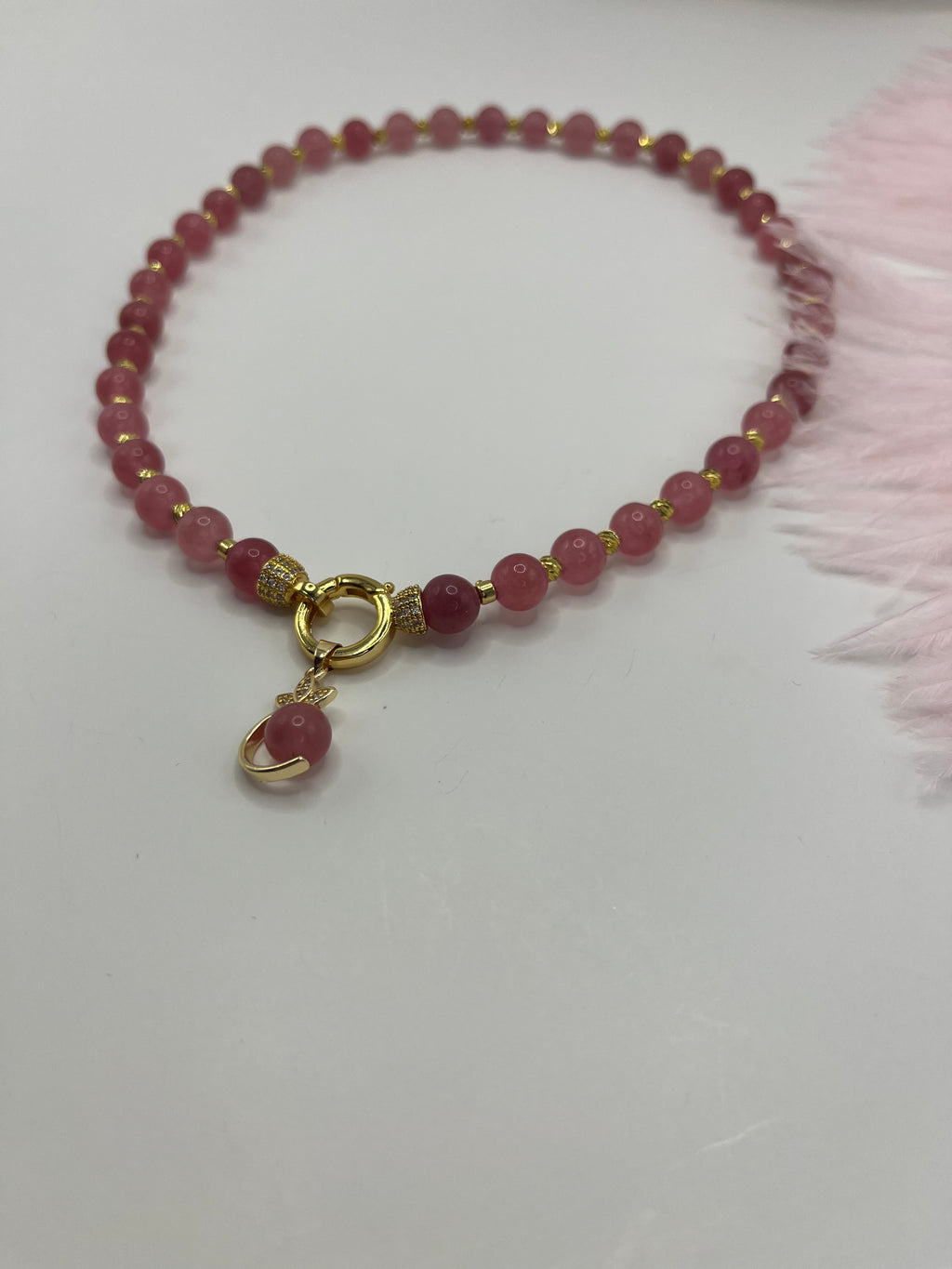 Strawberry Quartz Necklace with pendant: 18K Gold Plated Pendant
