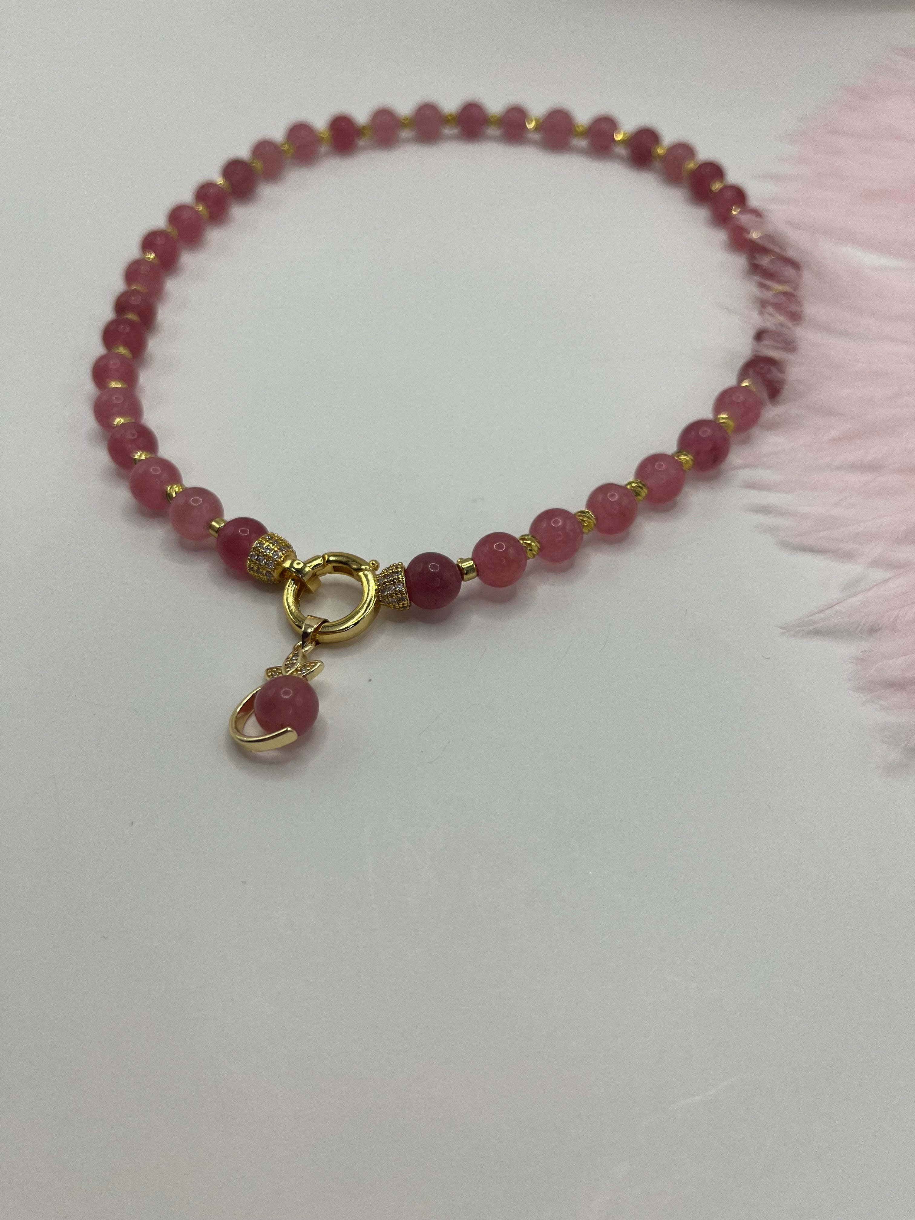 Strawberry Quartz Necklace with pendant: 18K Gold Plated Pendant
