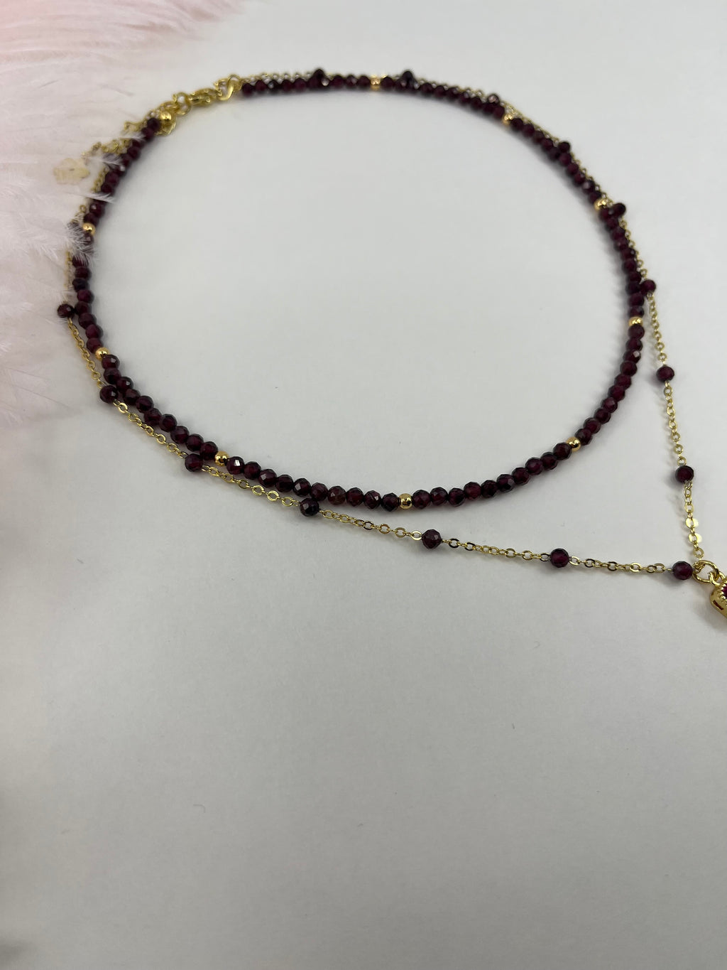 Layered Garnet necklace , 18K gold clasp