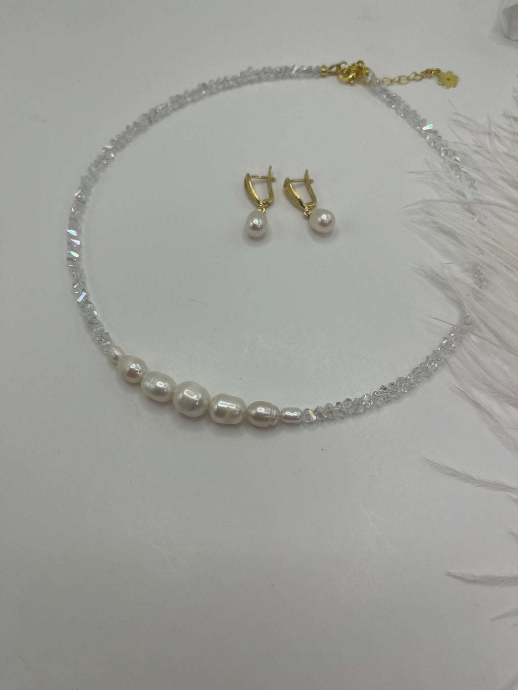 Pearl Choker Necklace with earrings : 18K Gold Plated