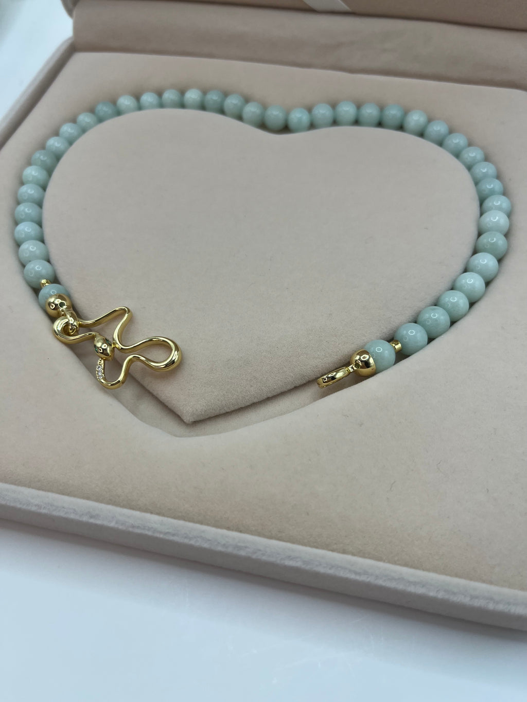Natural Malaysia Jade Necklace with 18K Gold Snake Clasp